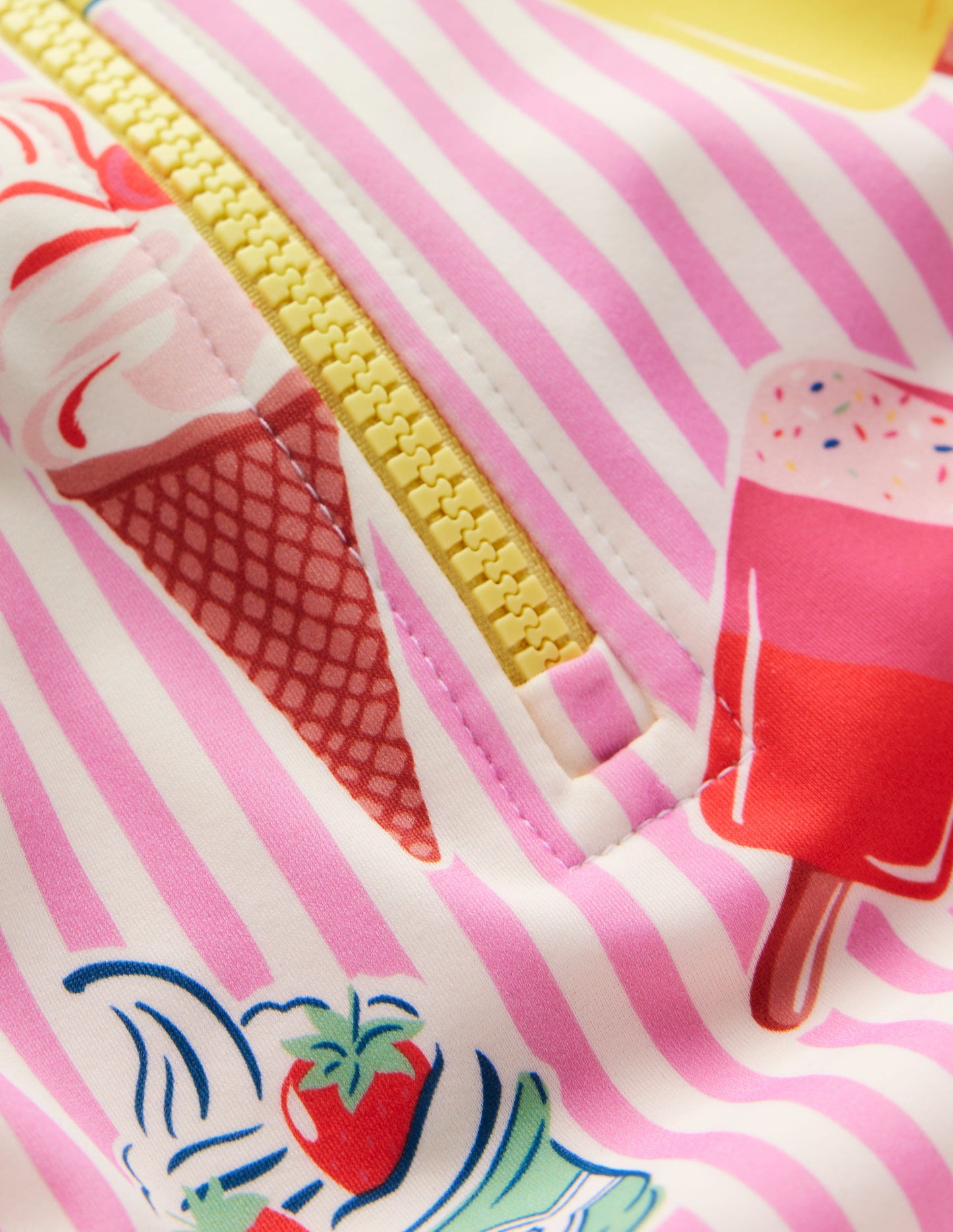 Maillot de bain à manches courtes-Rayé glace rose craie vintage