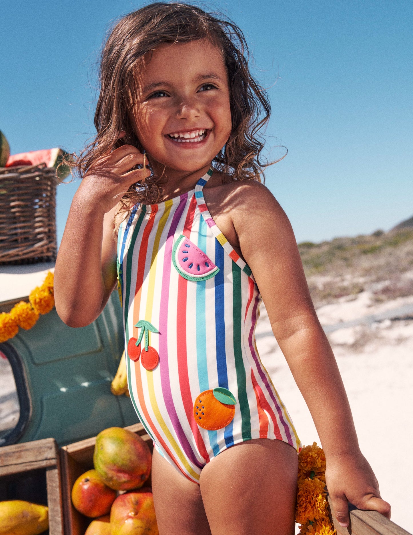 Ellery Badeanzug mit lustigem Logo-Regenbogen Streifen Obst