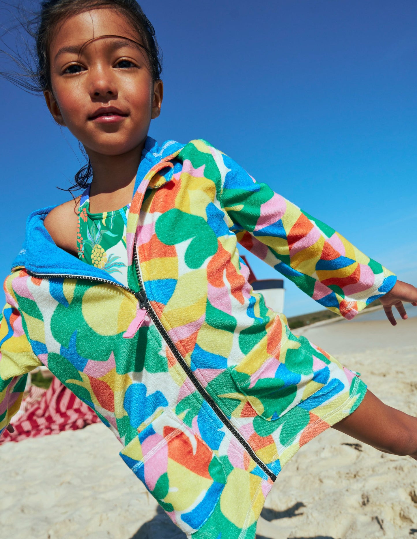 Romie Frottee-Badeponcho mit Reißverschluss-Bunt Abstrakt Palme