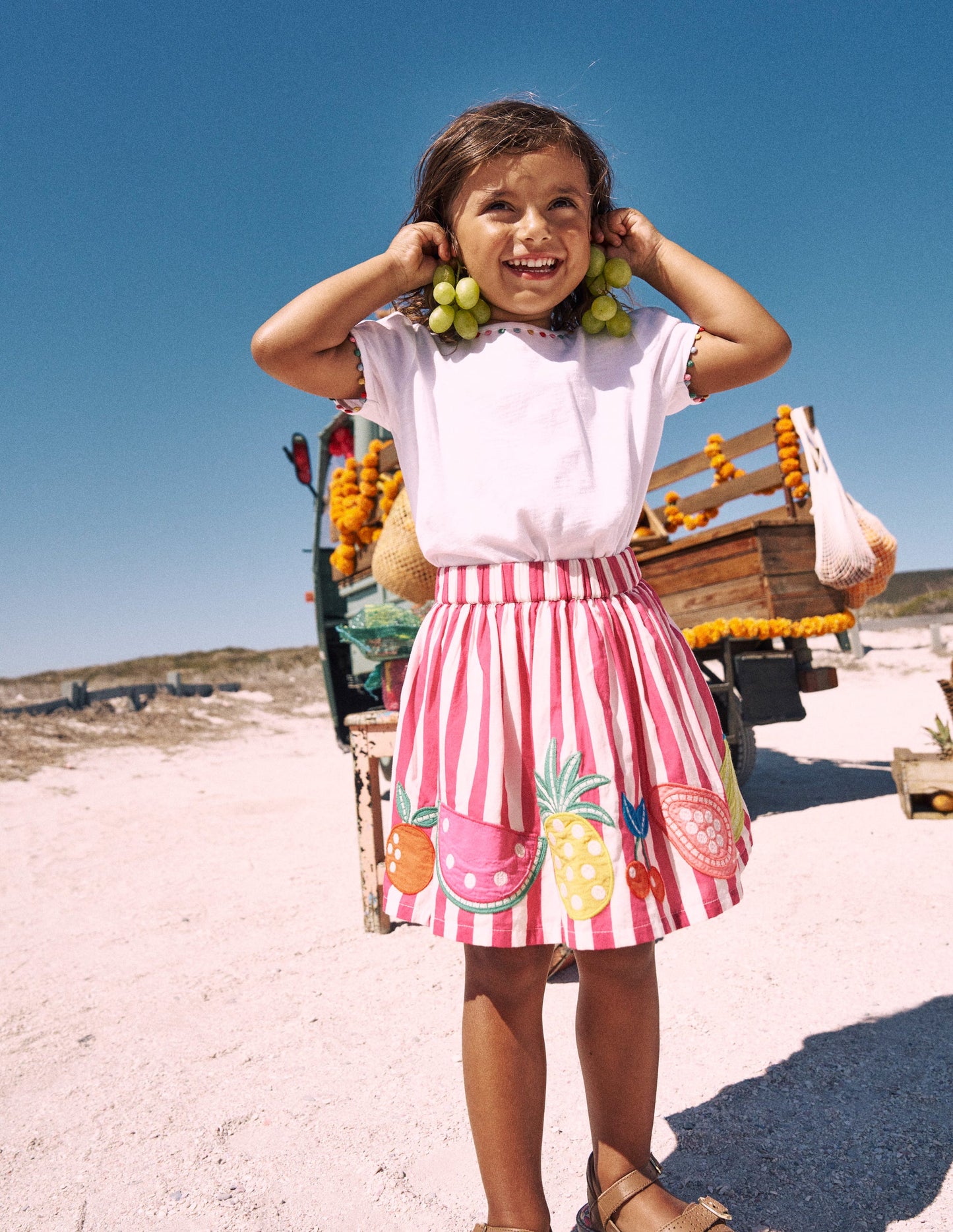 Rock mit Applikation-Obst Rosa Streifen