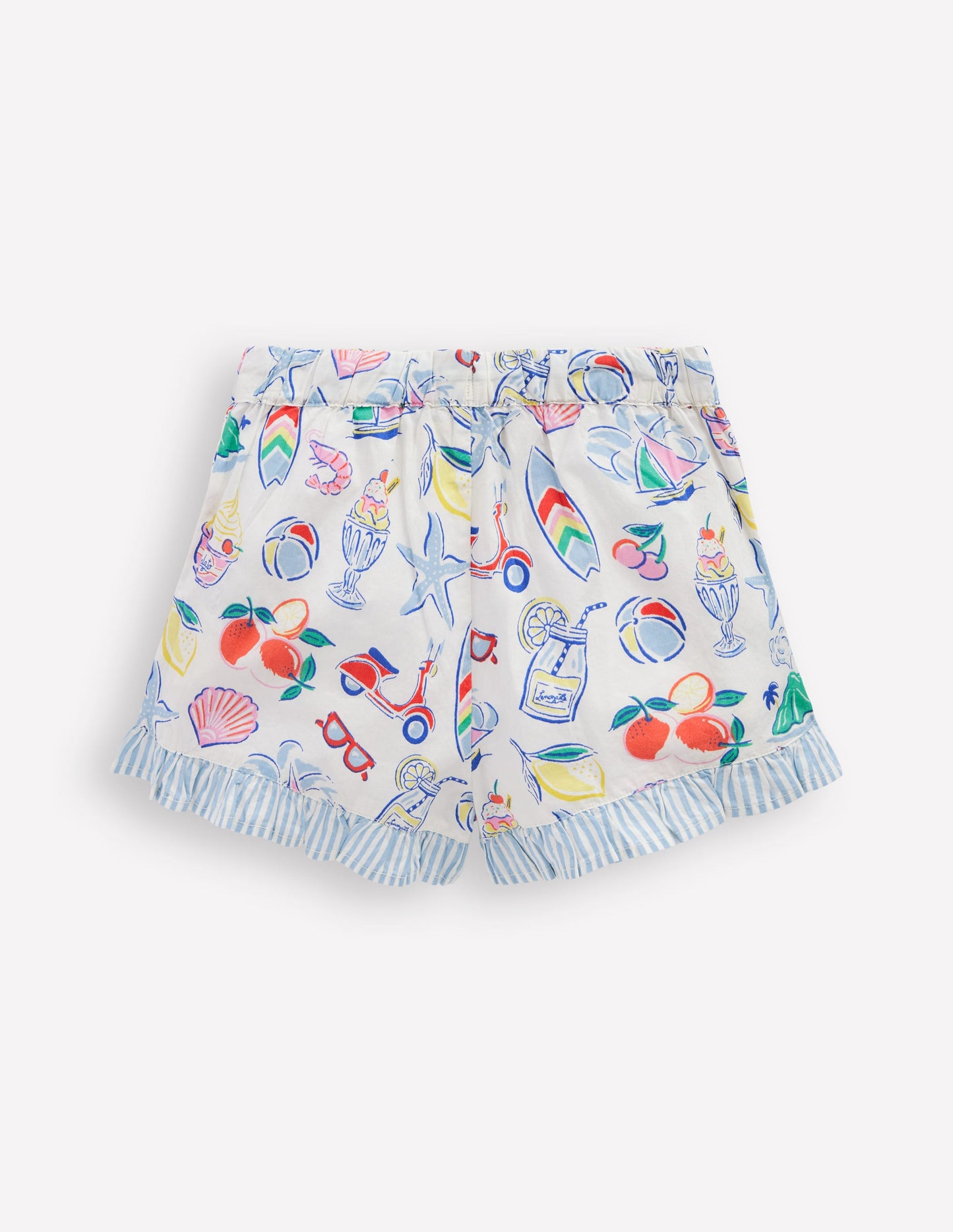 Juniper Gewebte Shorts mit Rüschen-Elfenbein, Urlaubsmotiv