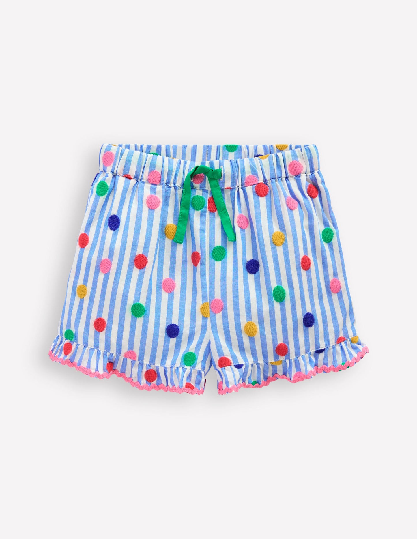 Juniper Gewebte Shorts mit Rüschen-Pfauenfederblau Punkte