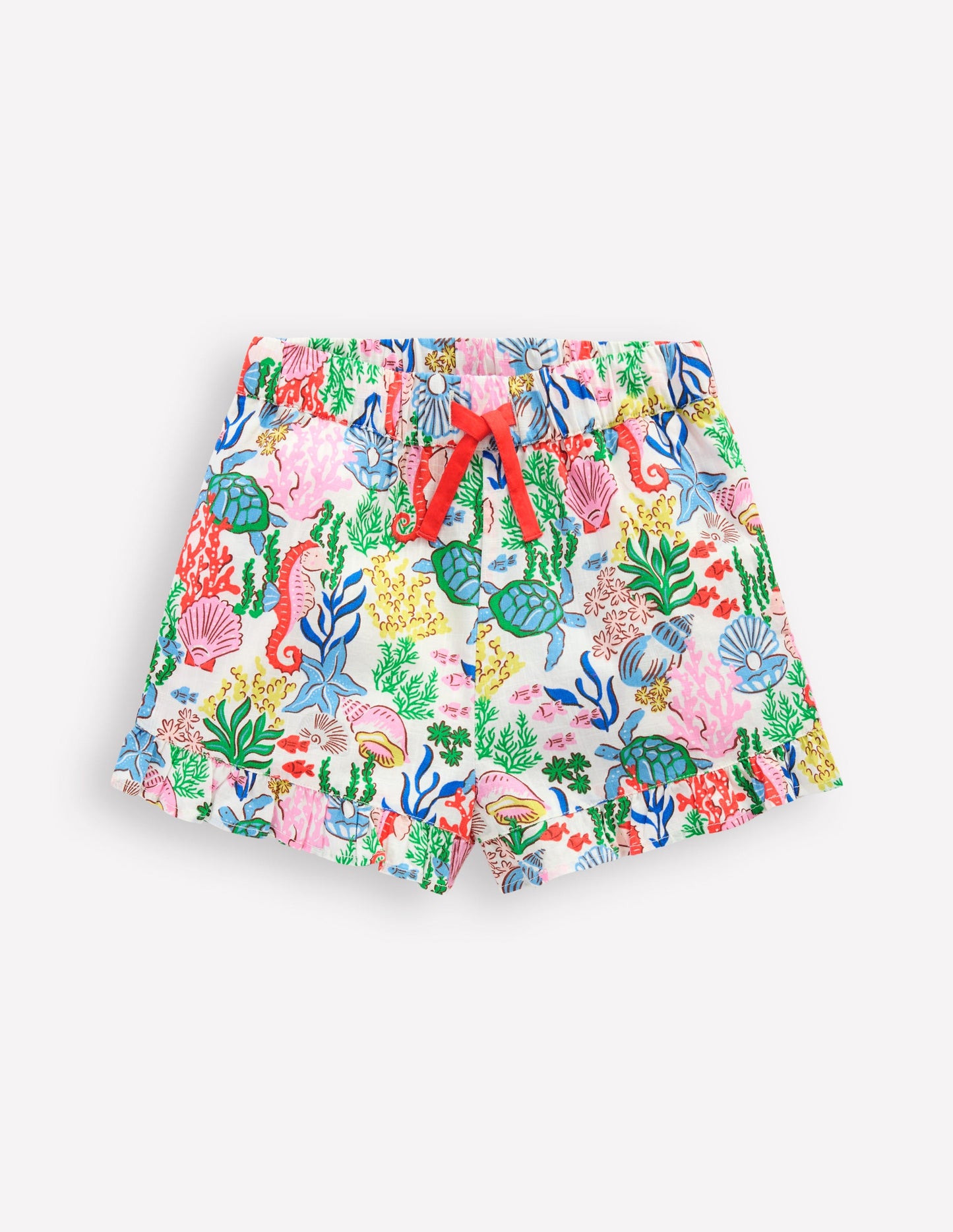 Juniper Gewebte Shorts mit Rüschen-Bunt Korallenbucht