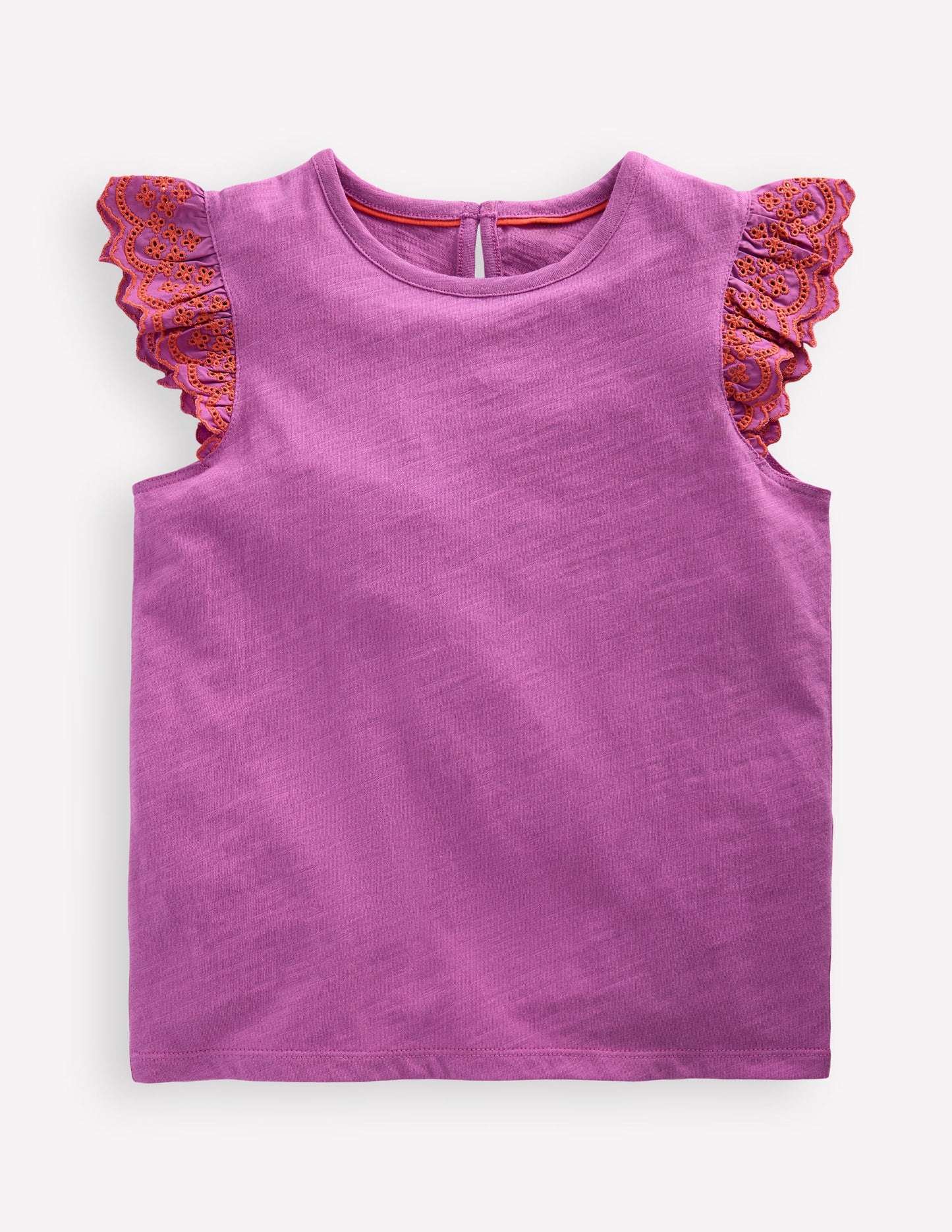Margaret T-Shirt mit Lochstickerei und Rüschen-Orchideenlila