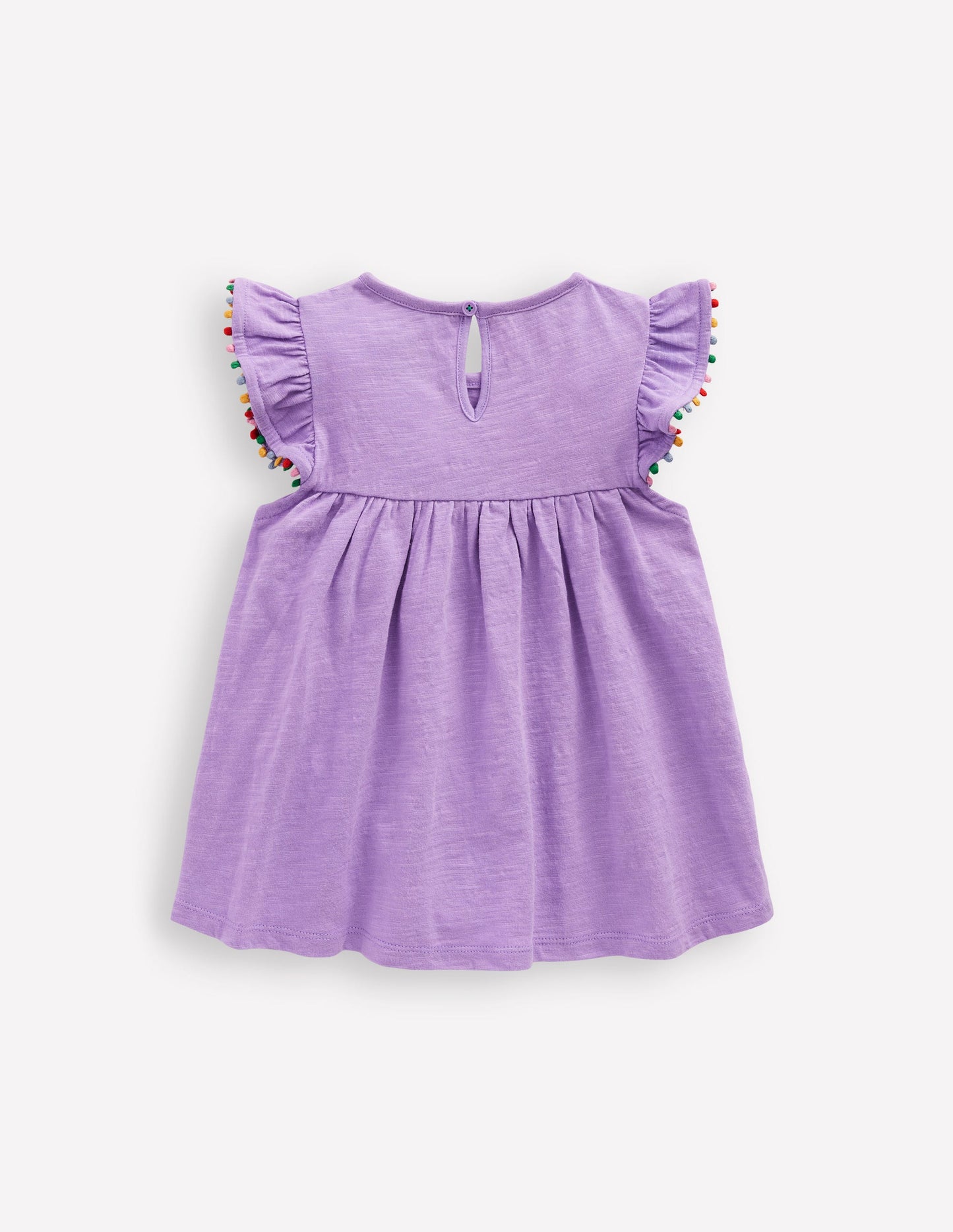 Top à manches volantées et pompons-Violet parme