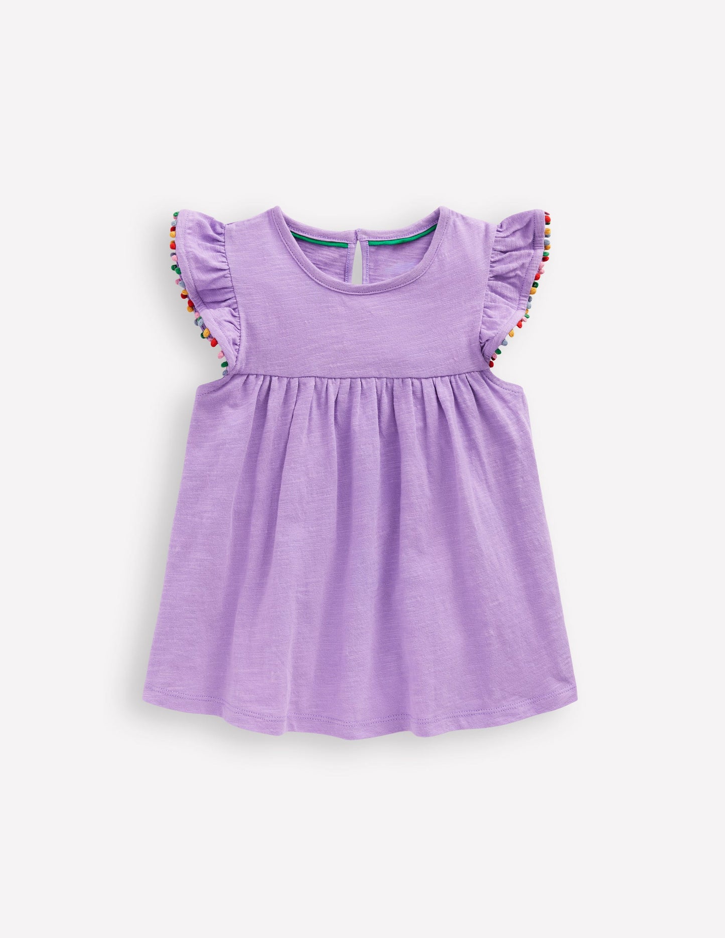 Top à manches volantées et pompons-Violet parme