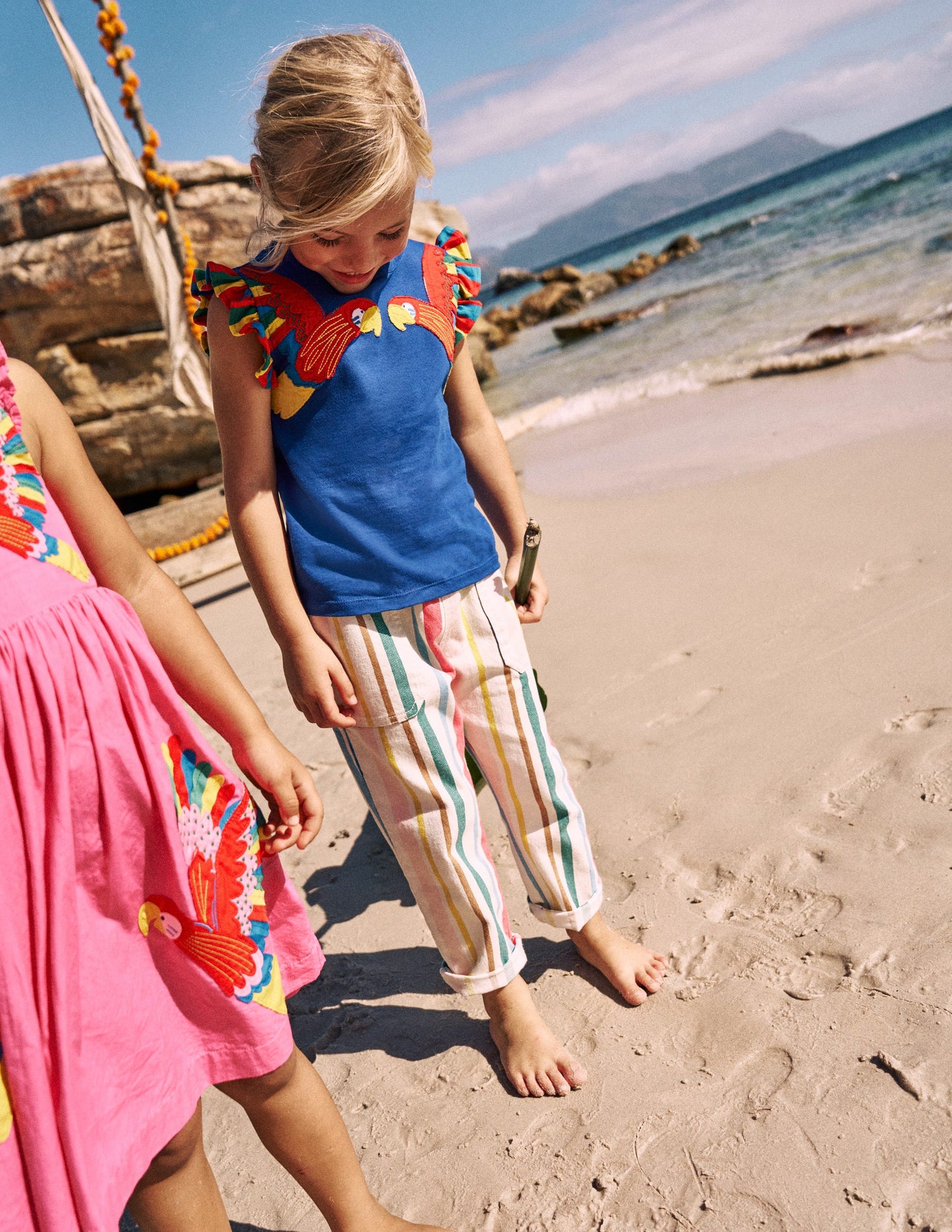 T-shirt à manches courtes volantées-Perroquet bleu vif
