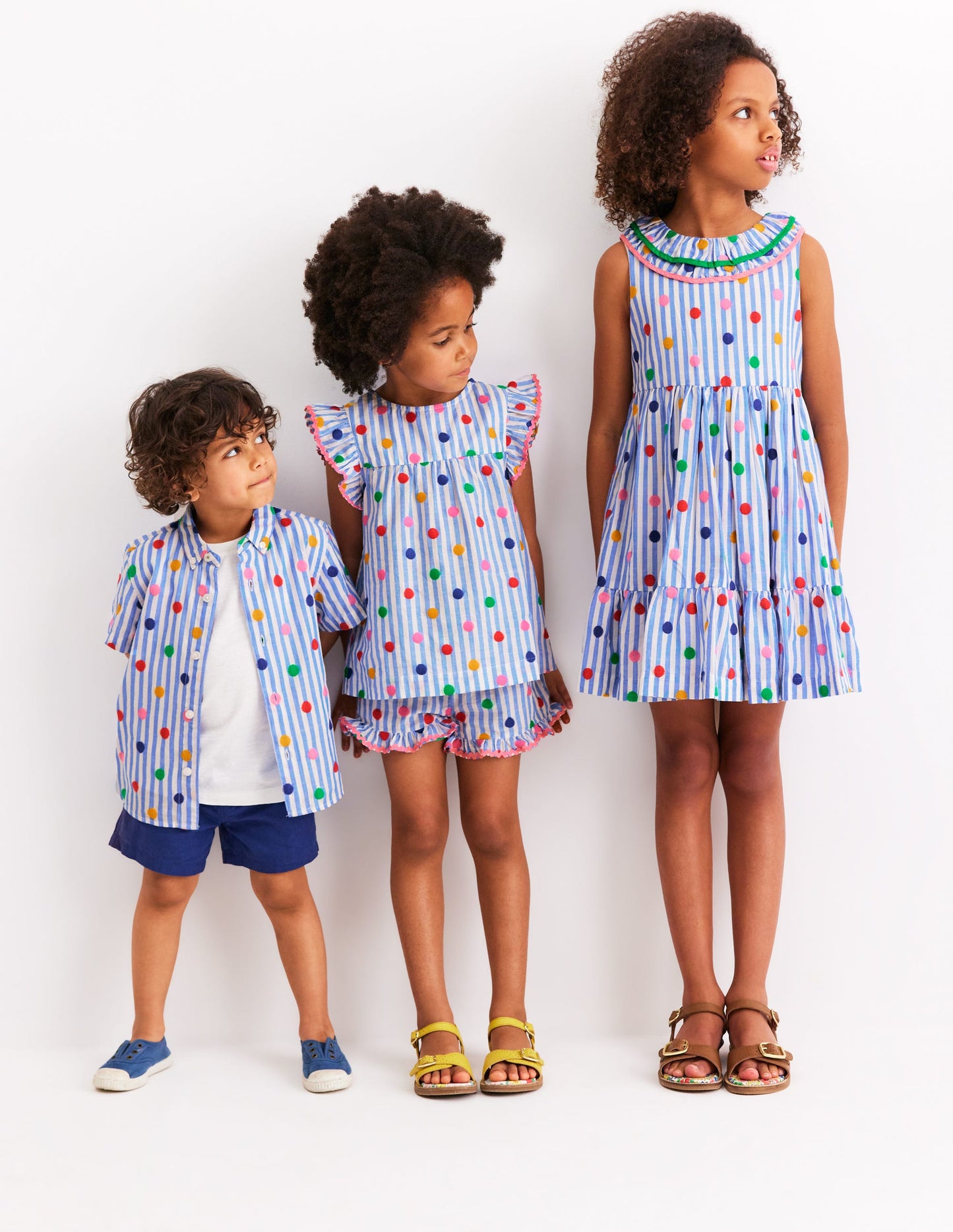 Gewebtes Oberteil mit Rüschenärmeln-Pfauenfederblau Punkte