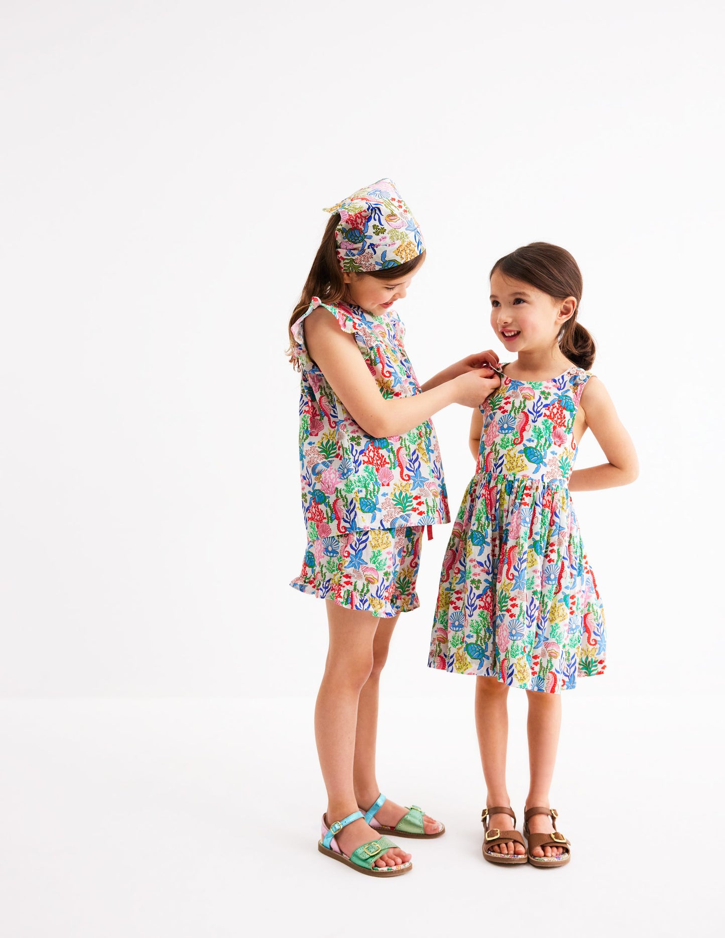 Gewebtes Oberteil mit Rüschenärmeln-Bunt Korallenbucht