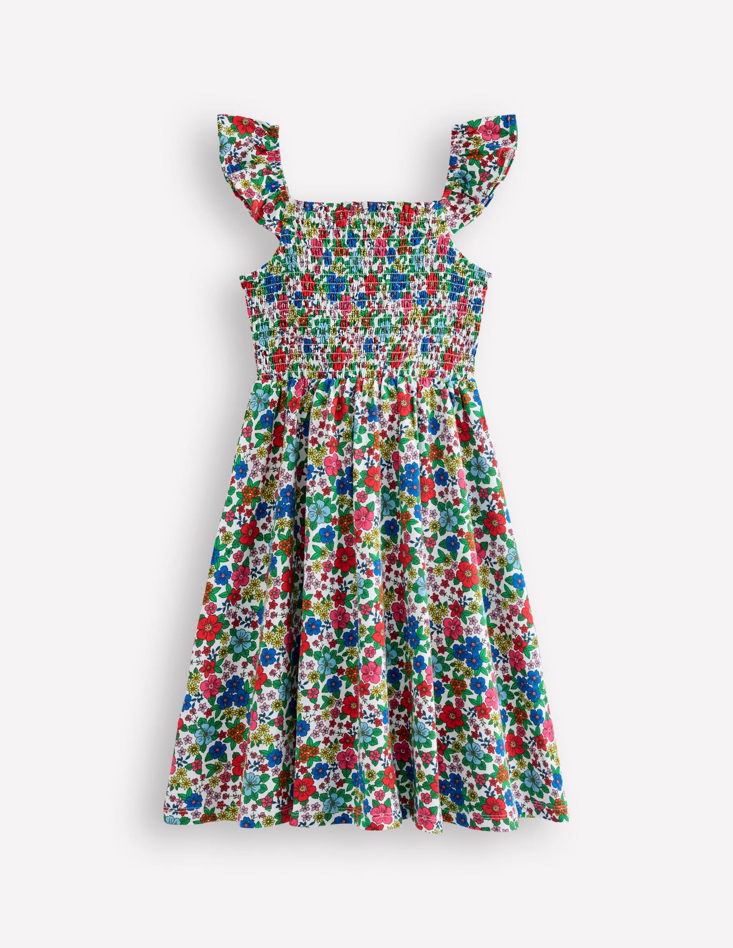 Willa Gerafftes Jerseykleid-Bunt Urlaub Blumenbeet