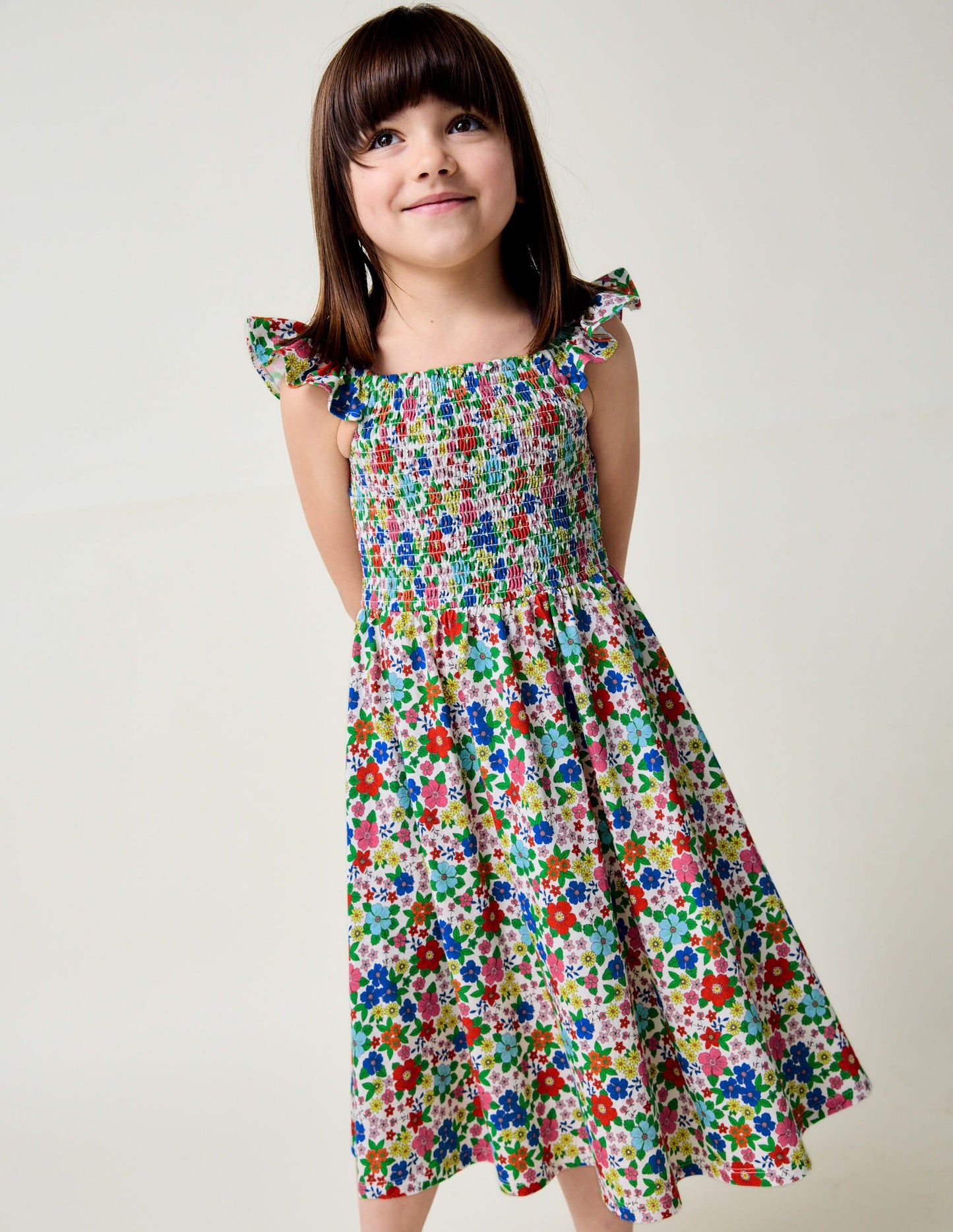 Willa Gerafftes Jerseykleid-Bunt Urlaub Blumenbeet