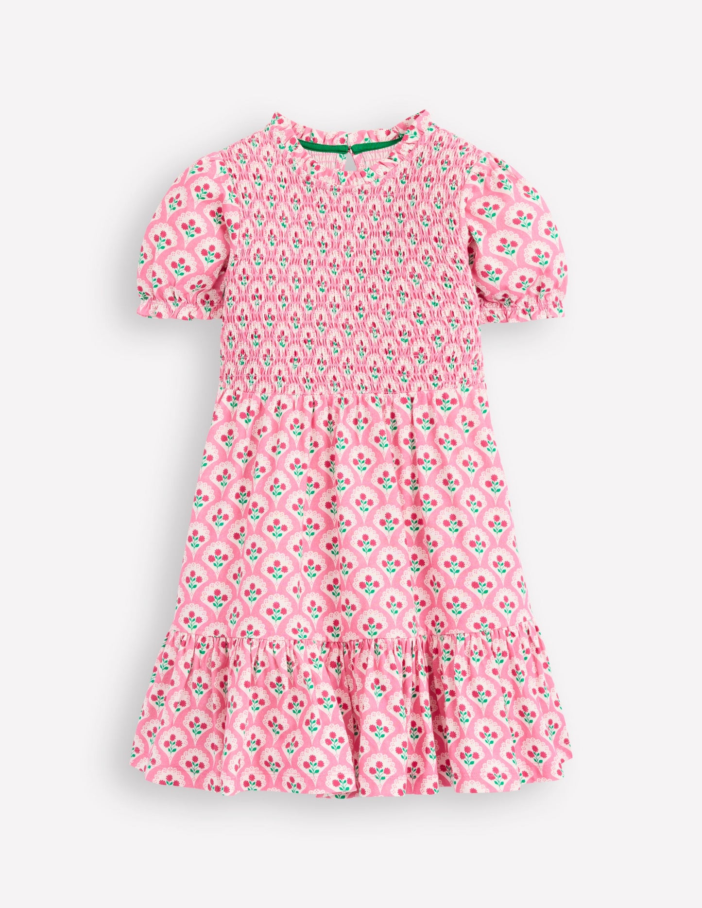 Aurora Gerafftes Kleid zum Herumwirbeln-Rosa Rose Holzblock Blumenmuster