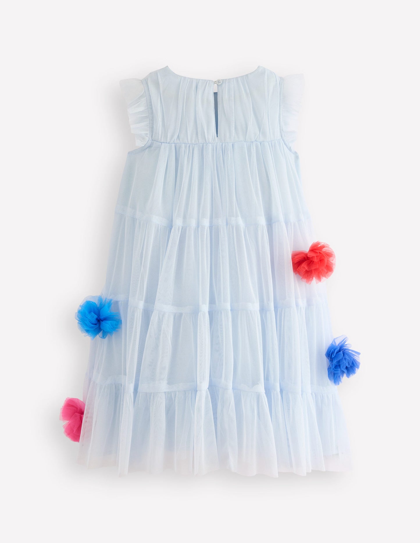 Rainbow Ombre Tulle Dress-Blue Multi Pom