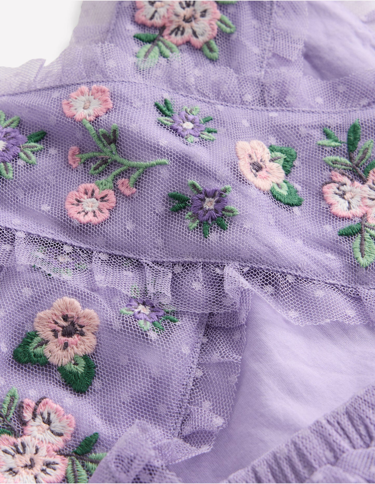 Kleid mit gekreuzten Rückenträgern-Flieder Blumenstickerei