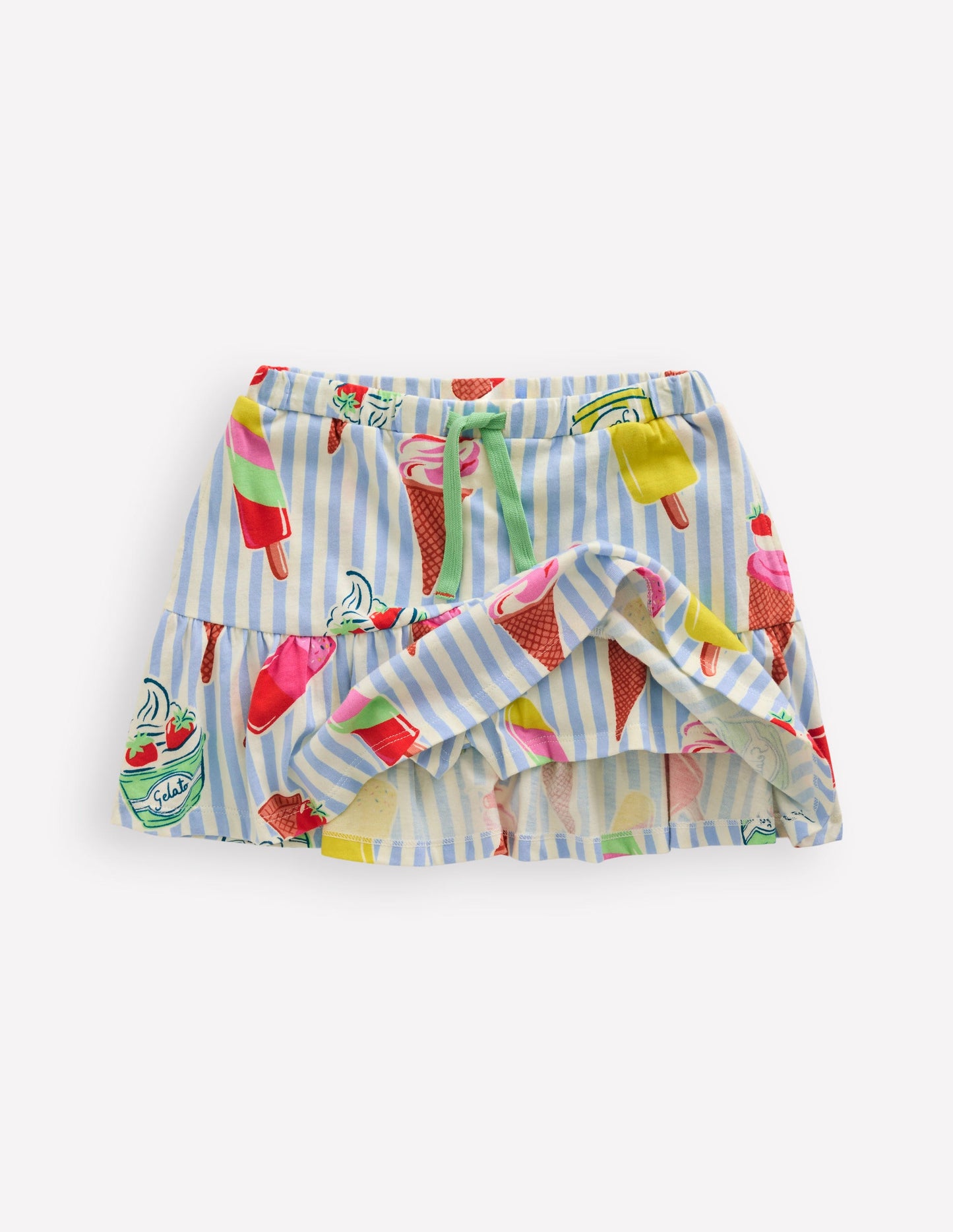 Gestufter Jersey-Skort-Vintage-Blau Eiscreme Streifen
