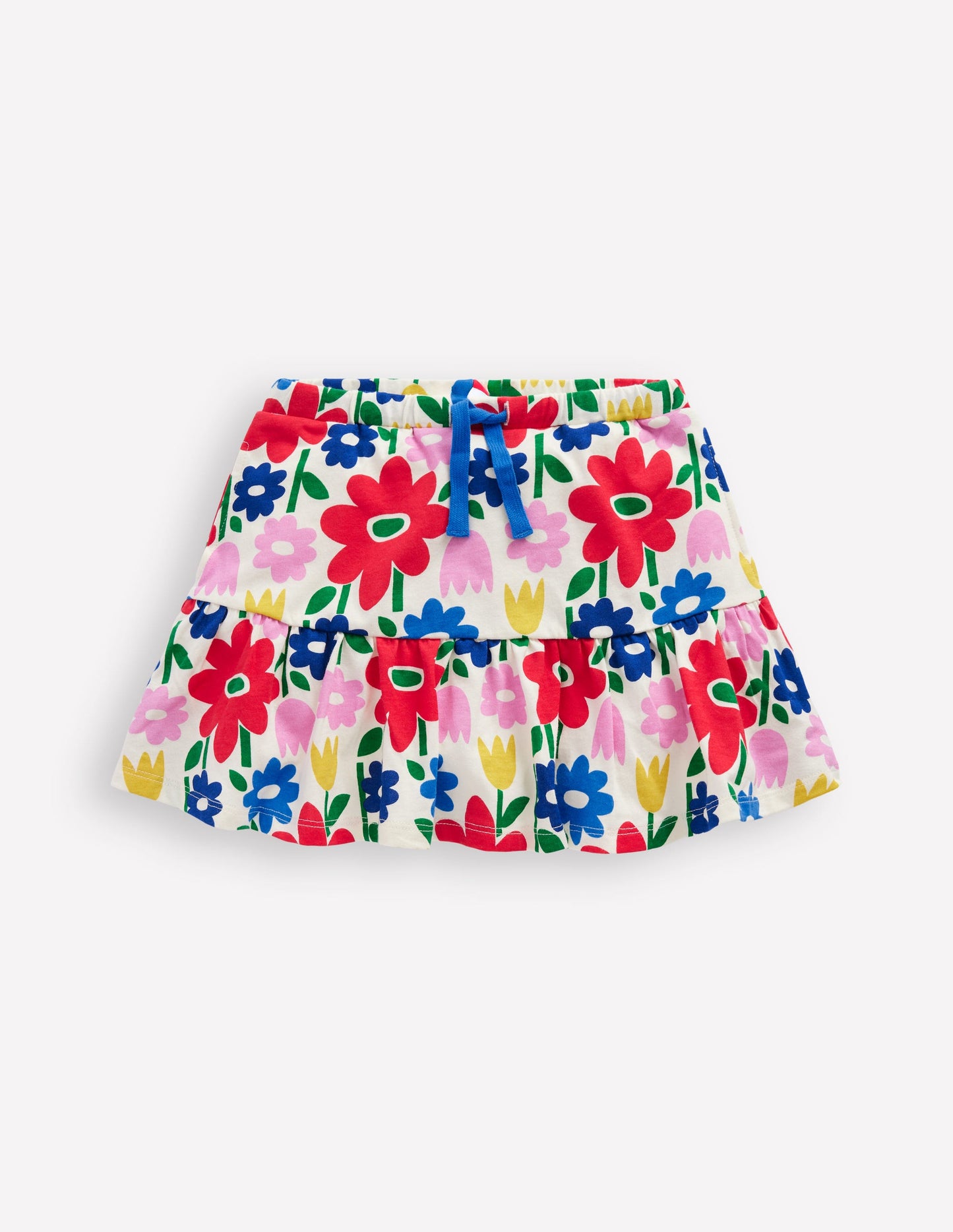 Jupe-short volantée en jersey-Fleurs pop multi
