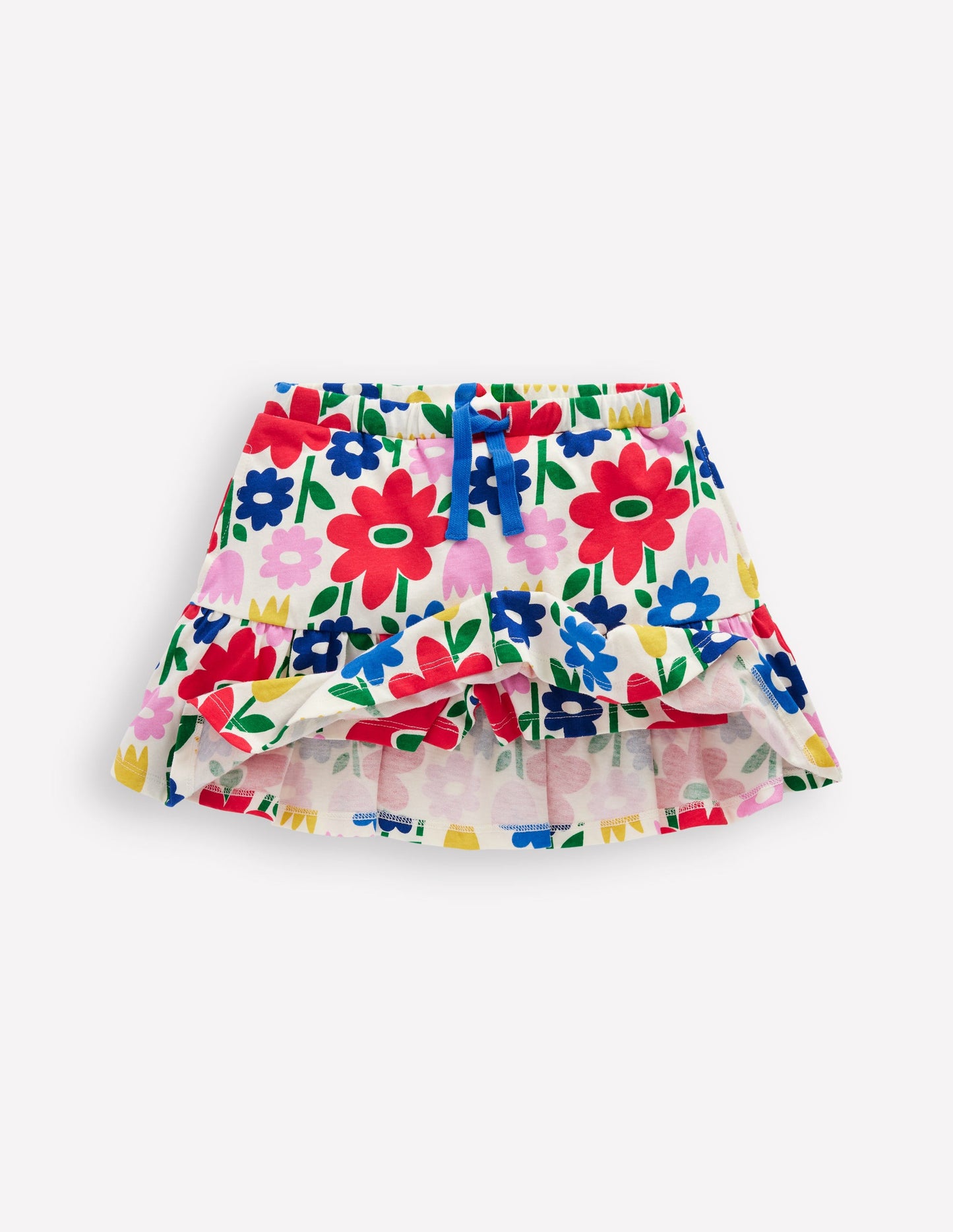 Jupe-short volantée en jersey-Fleurs pop multi