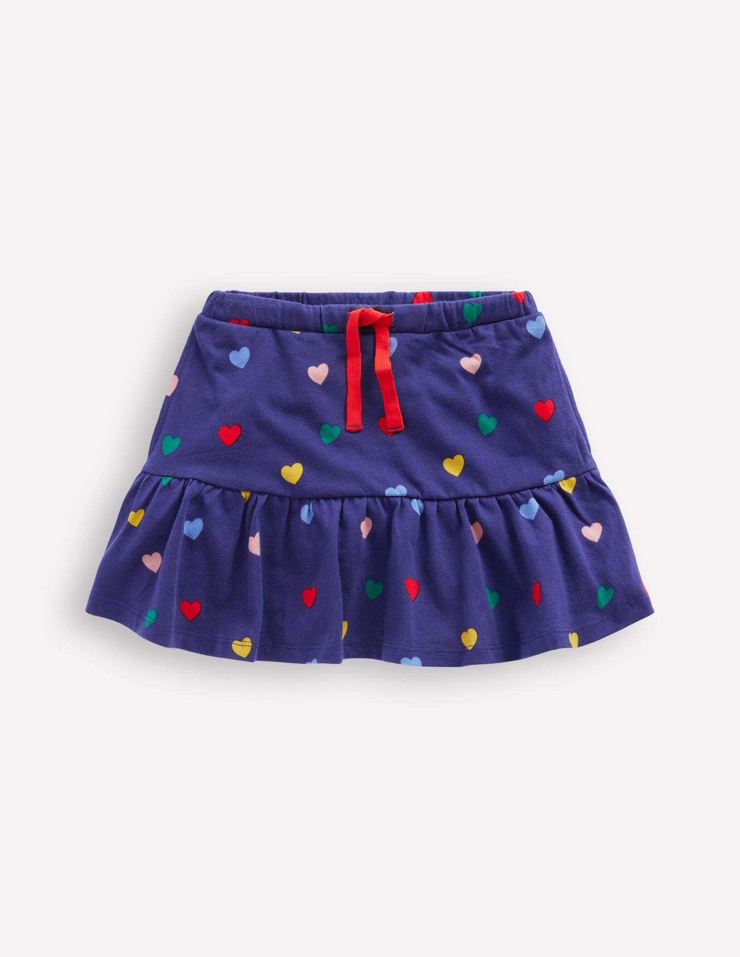 Jupe-short volantée en jersey-Cœurs bleu tribord multi