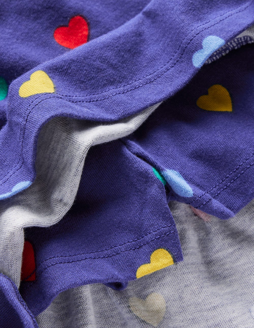 Jupe-short volantée en jersey-Cœurs bleu tribord multi