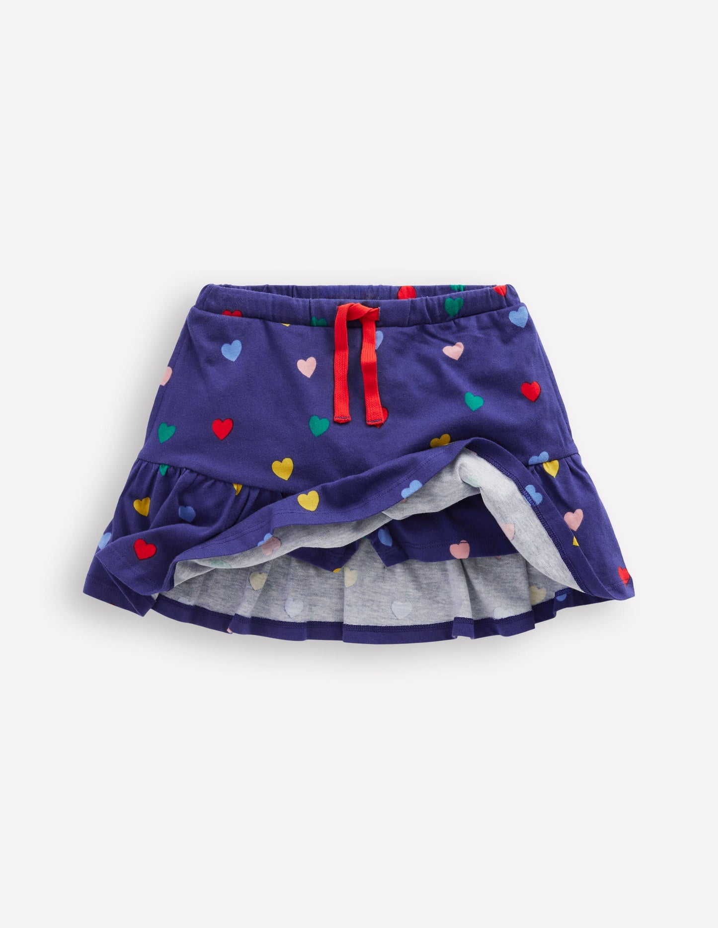 Jupe-short volantée en jersey-Cœurs bleu tribord multi