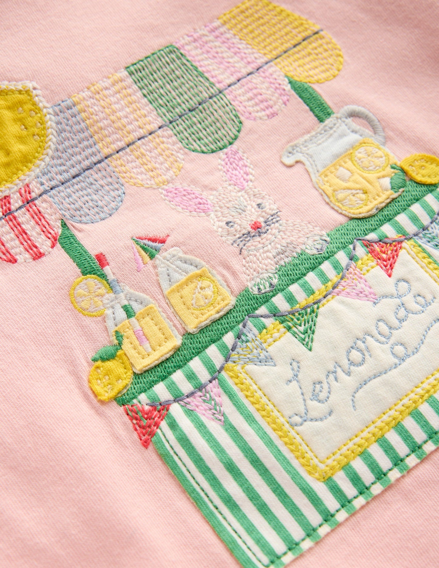 T-Shirt mit Puffärmeln und Applikation-Kreiderosa Limonade Hase