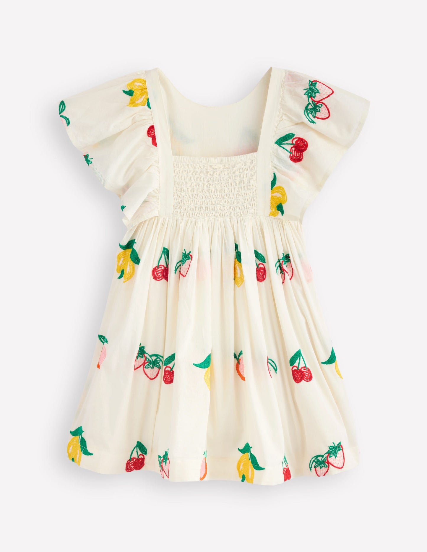 Besticktes Webkleid-Naturweiß Obststickerei