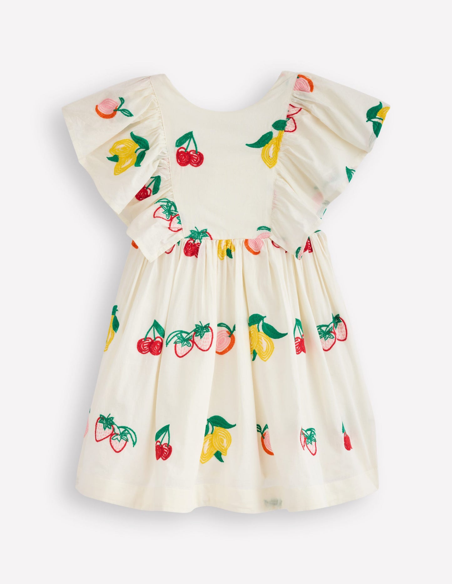 Besticktes Webkleid-Naturweiß Obststickerei