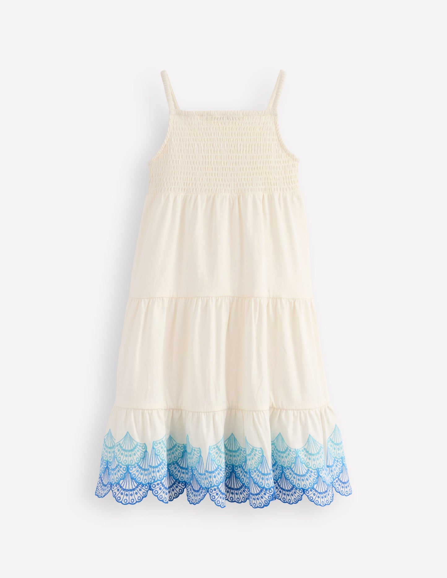 Enza Broderie Hem Jersey Dress-Soft Ivory Shells