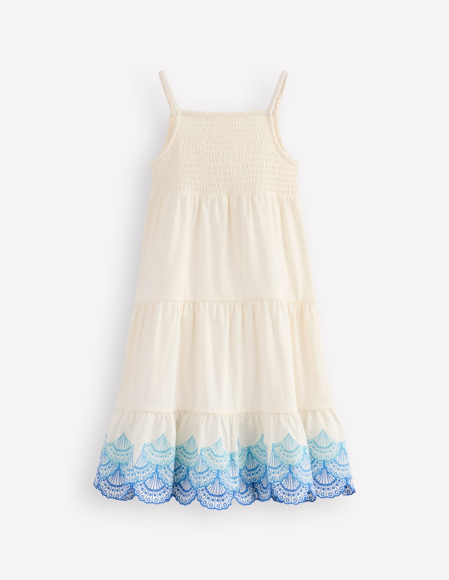 Enza Broderie Hem Jersey Dress-Soft Ivory Shells