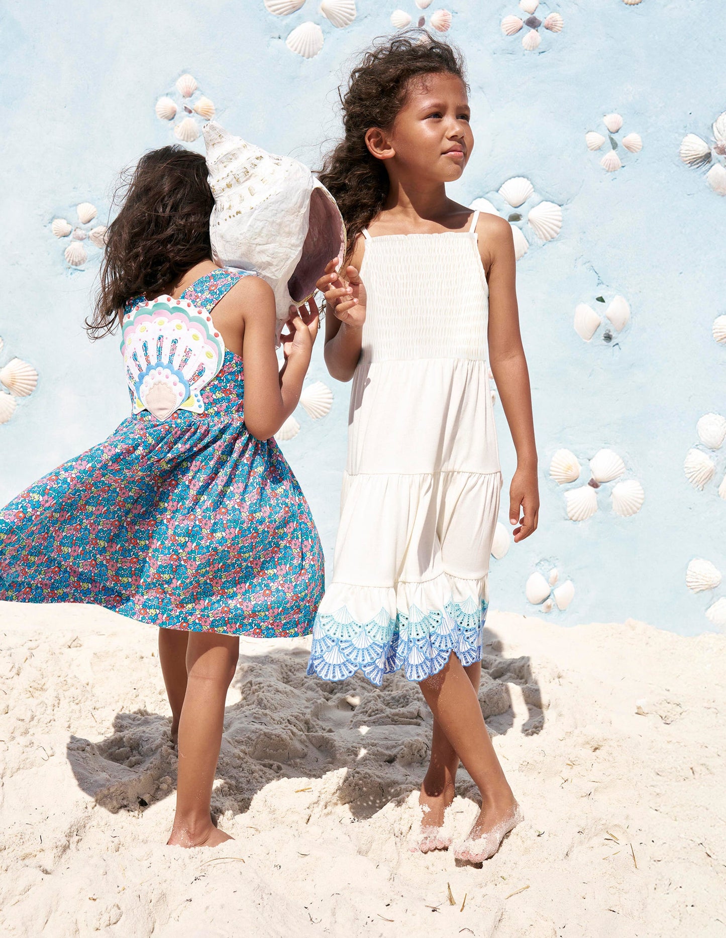 Enza Jerseykleid mit Lochstickerei am Saum-Sanftes Naturweiß Muscheln