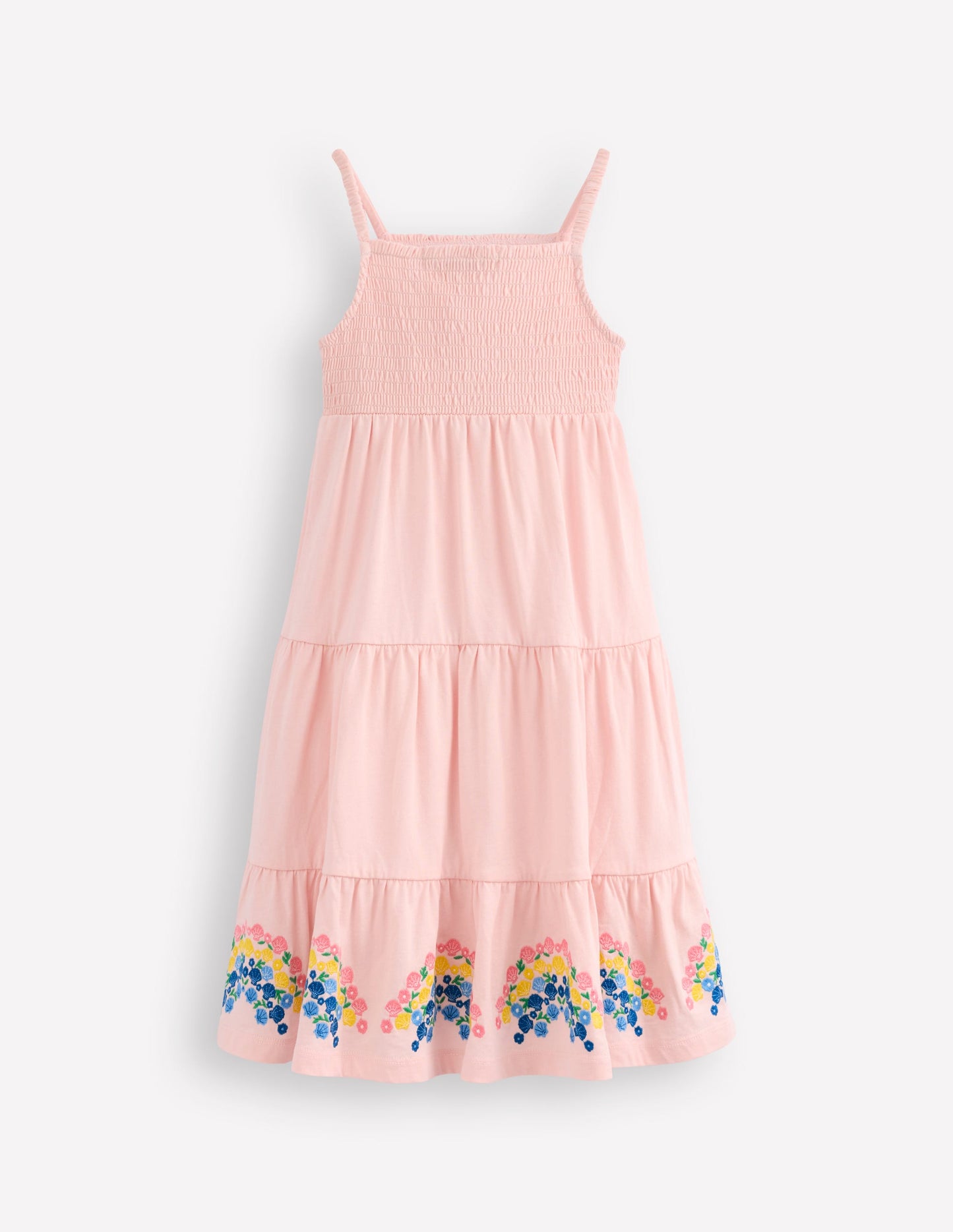 Enza Broderie Hem Jersey Dress-Chalk Pink Rainbows