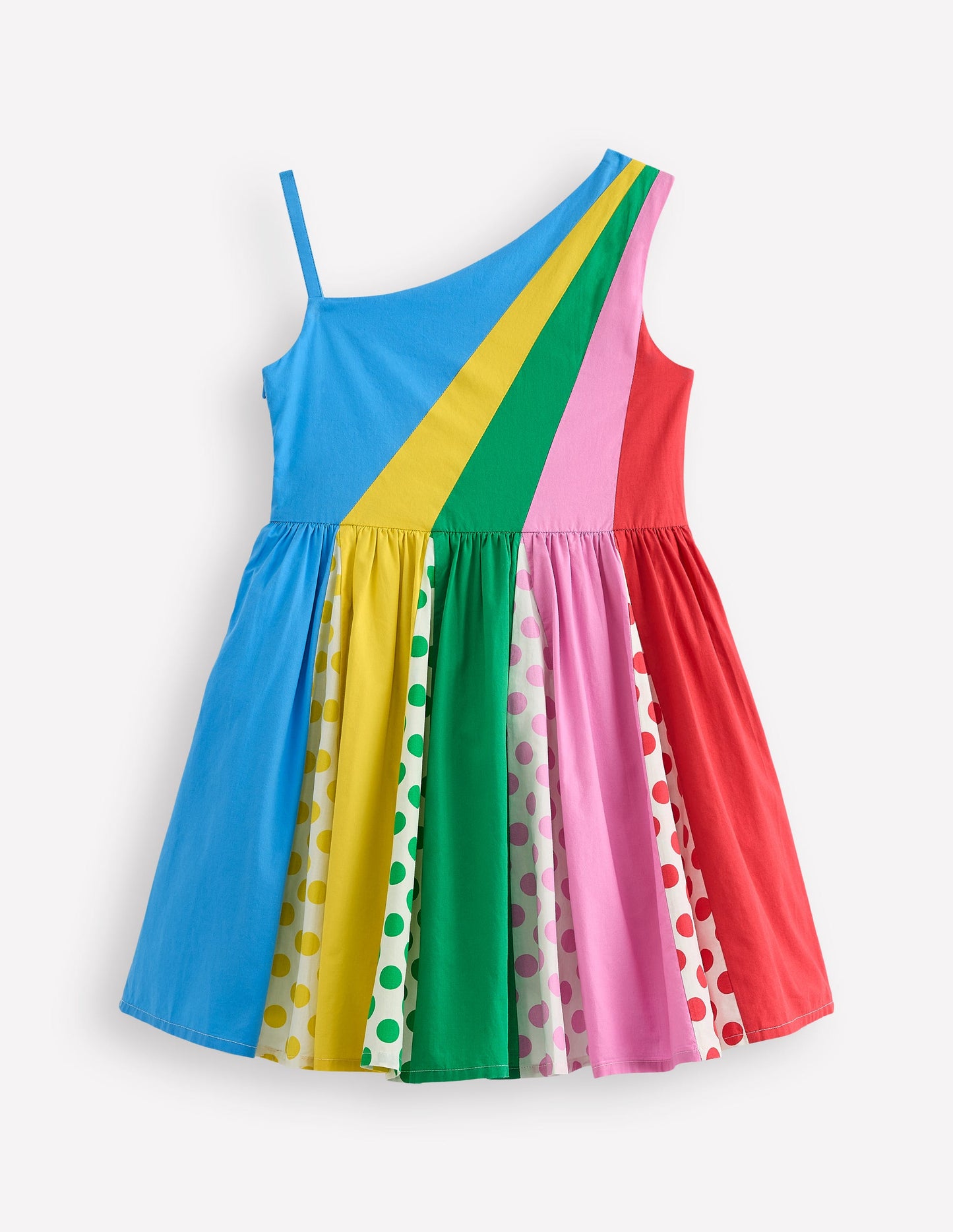 Gewebtes Kleid mit einem Träger-Bunt Gepunktet