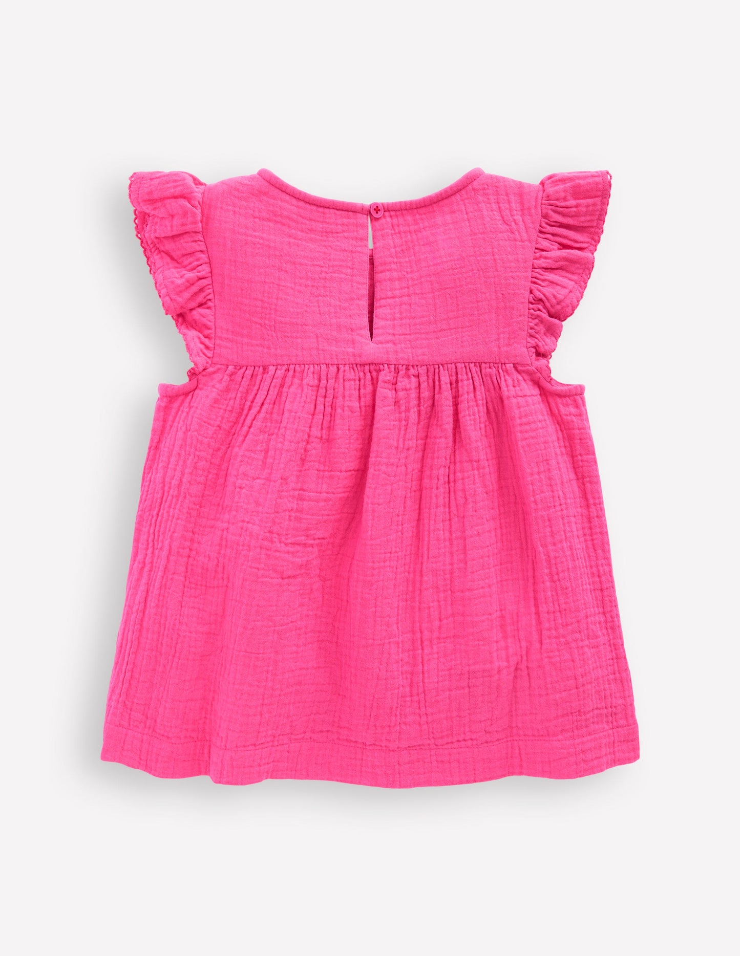 Doppeltuch-Oberteil mit Rüschenärmeln-Sorbet-Rosa Stickerei