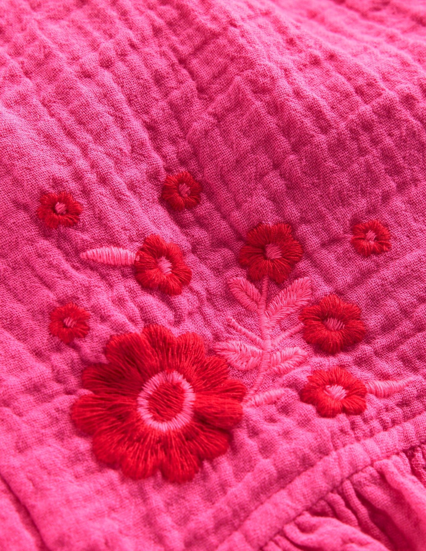 Doppeltuch-Shorts mit Rüschensaum-Sorbet-Rosa Stickerei