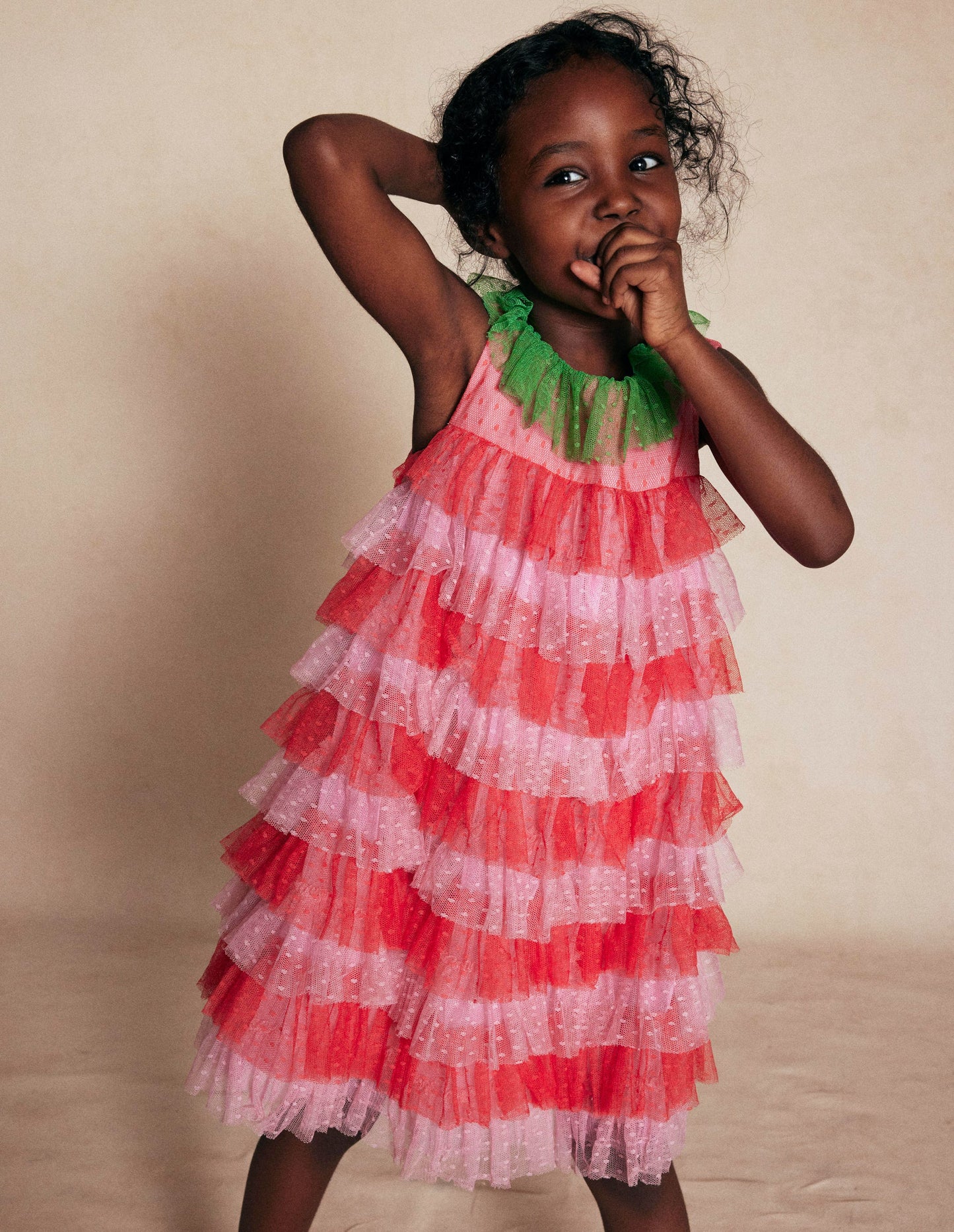 Robe fraise en tulle-Rouge/rose