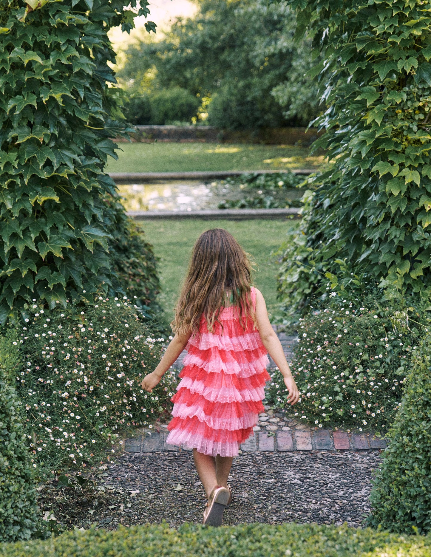 Robe fraise en tulle-Rouge/rose