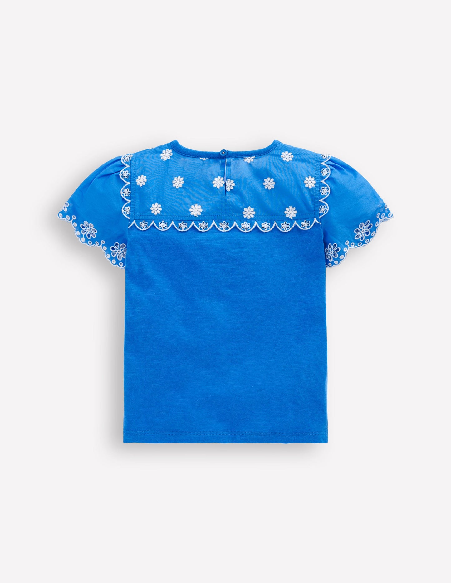 T-Shirt mit Lochstickerei an den Ärmeln-Blau