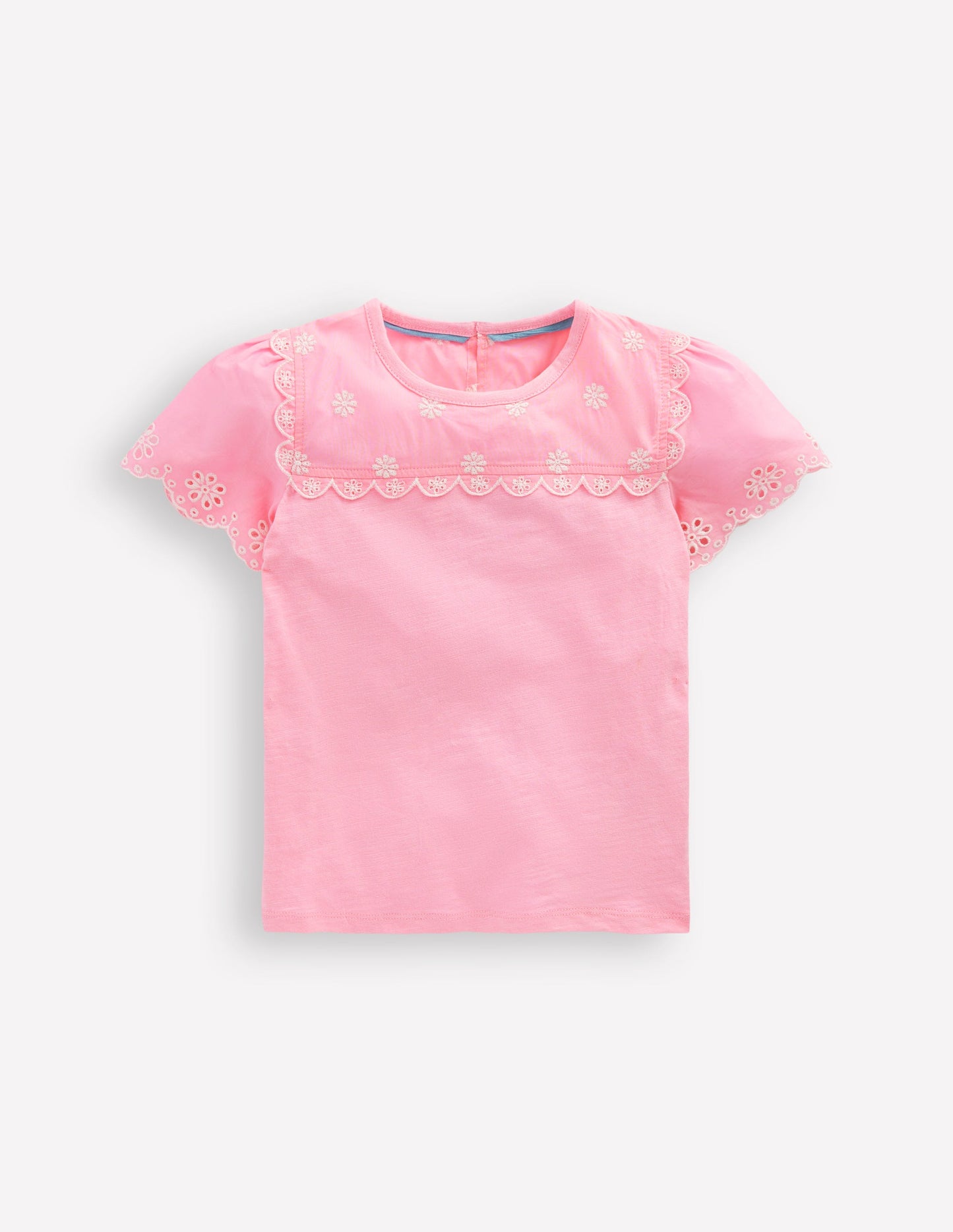 T-Shirt mit Lochstickerei an den Ärmeln-Vintage-Mauve