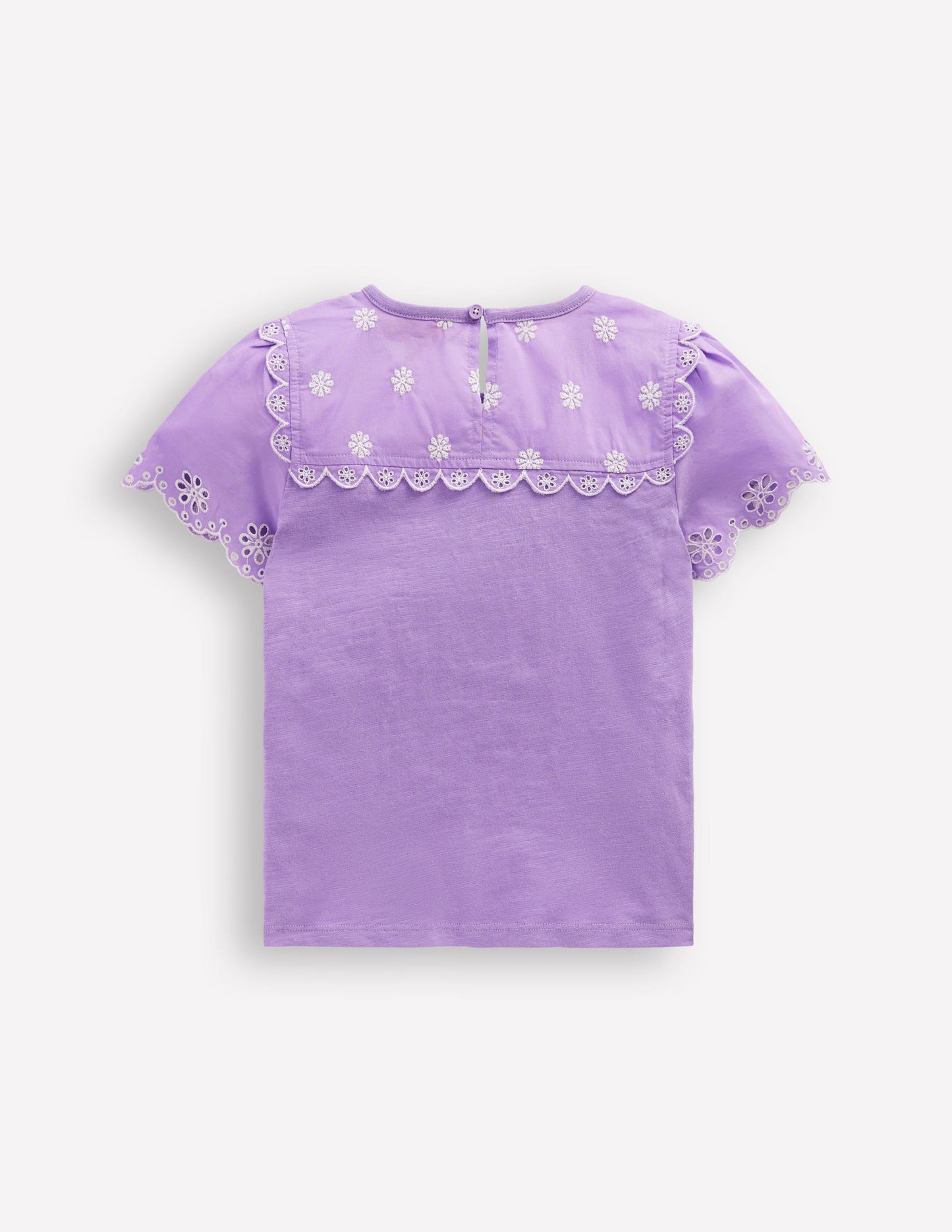 T-Shirt mit Lochstickerei an den Ärmeln-Asternlila