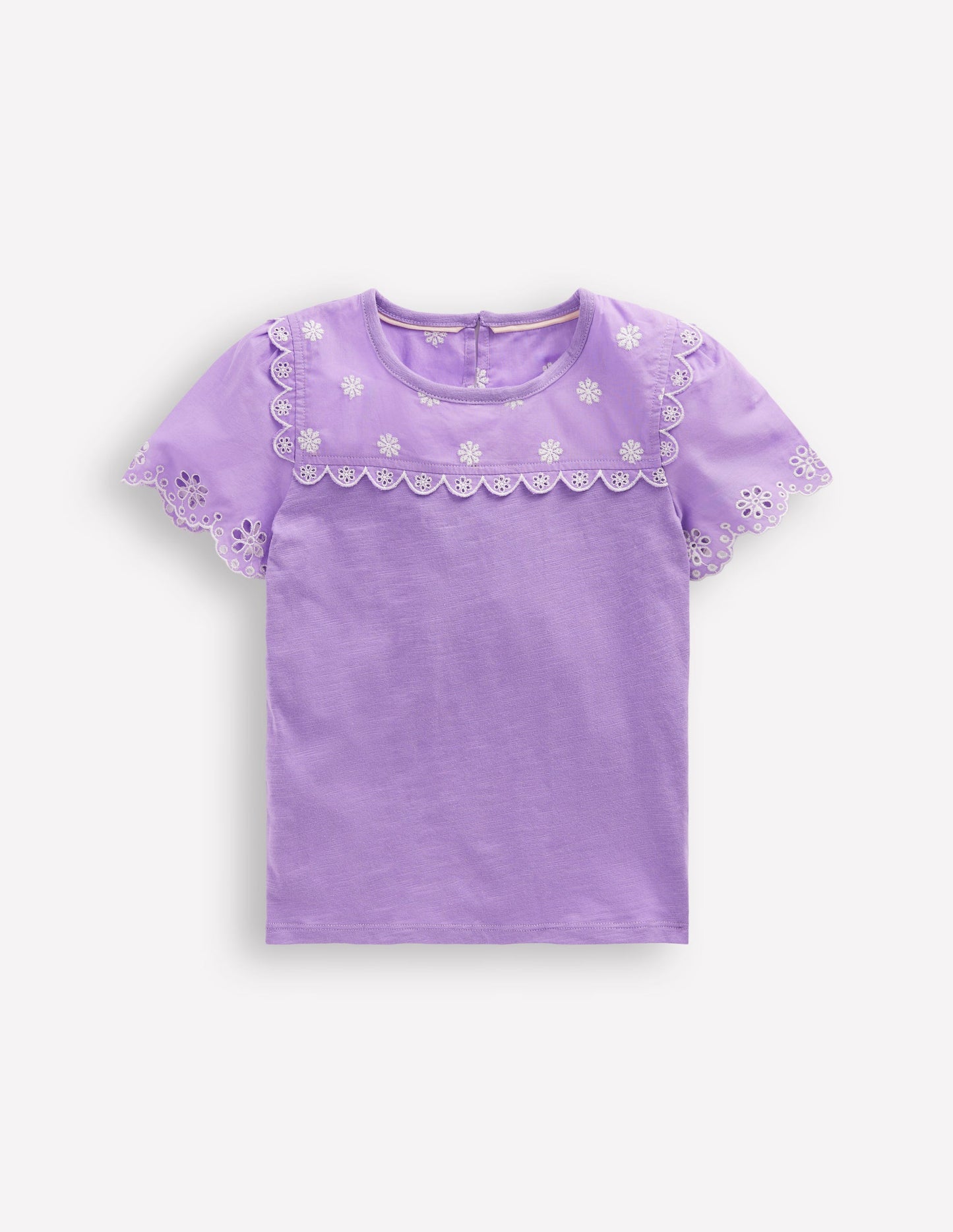 T-Shirt mit Lochstickerei an den Ärmeln-Asternlila