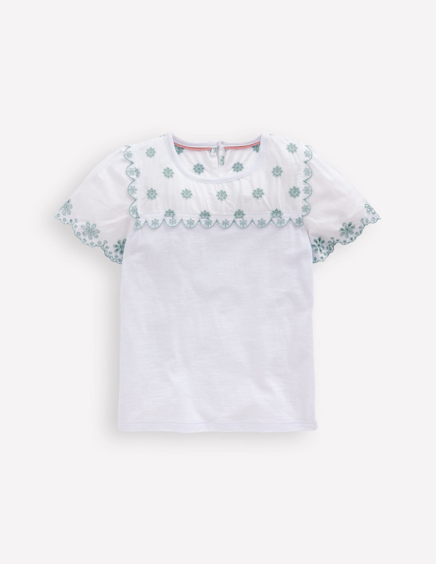 T-Shirt mit Lochstickerei an den Ärmeln-Weiß