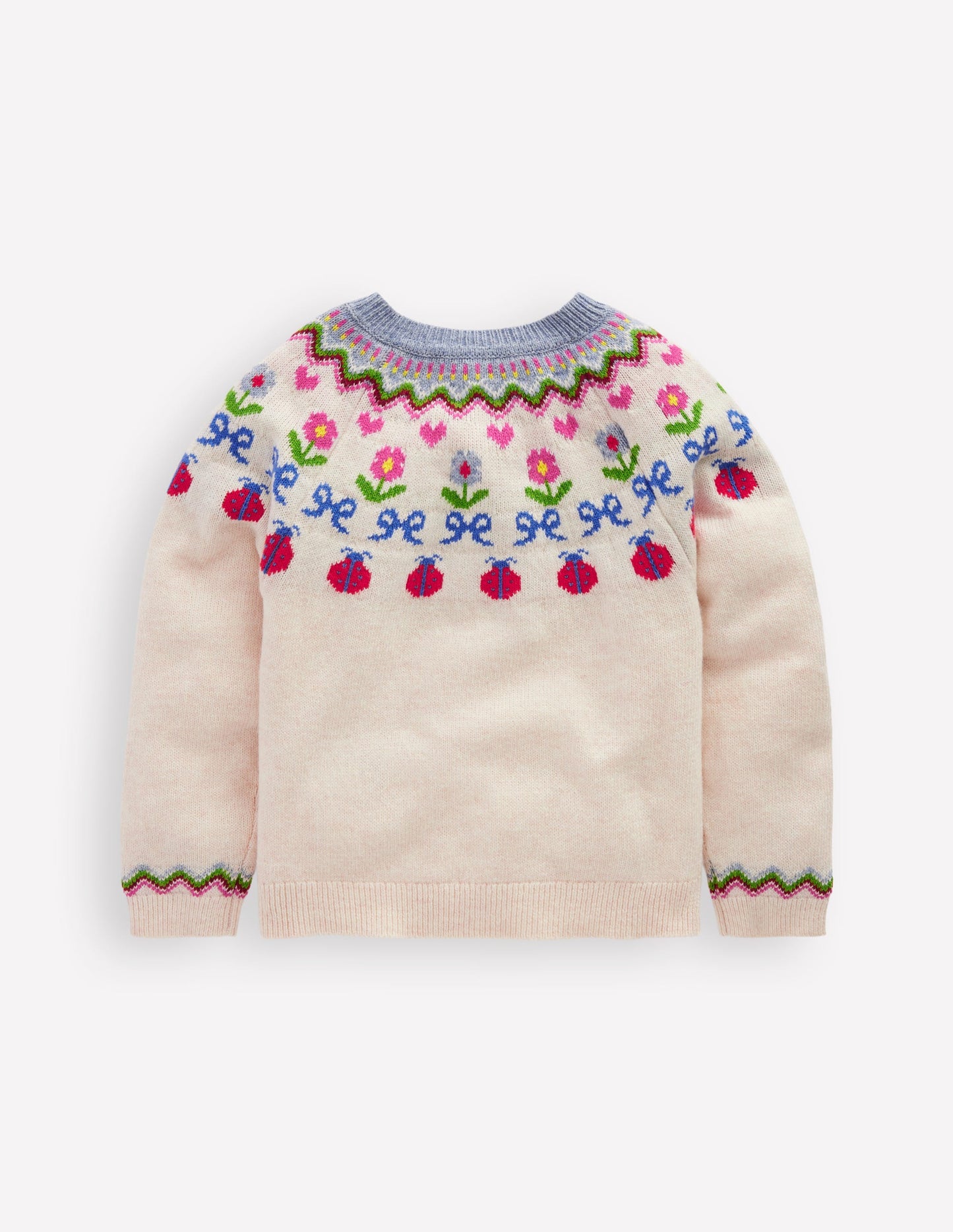 Edie Fair-Isle-Strickjacke-Ecru Meliert, Blumen