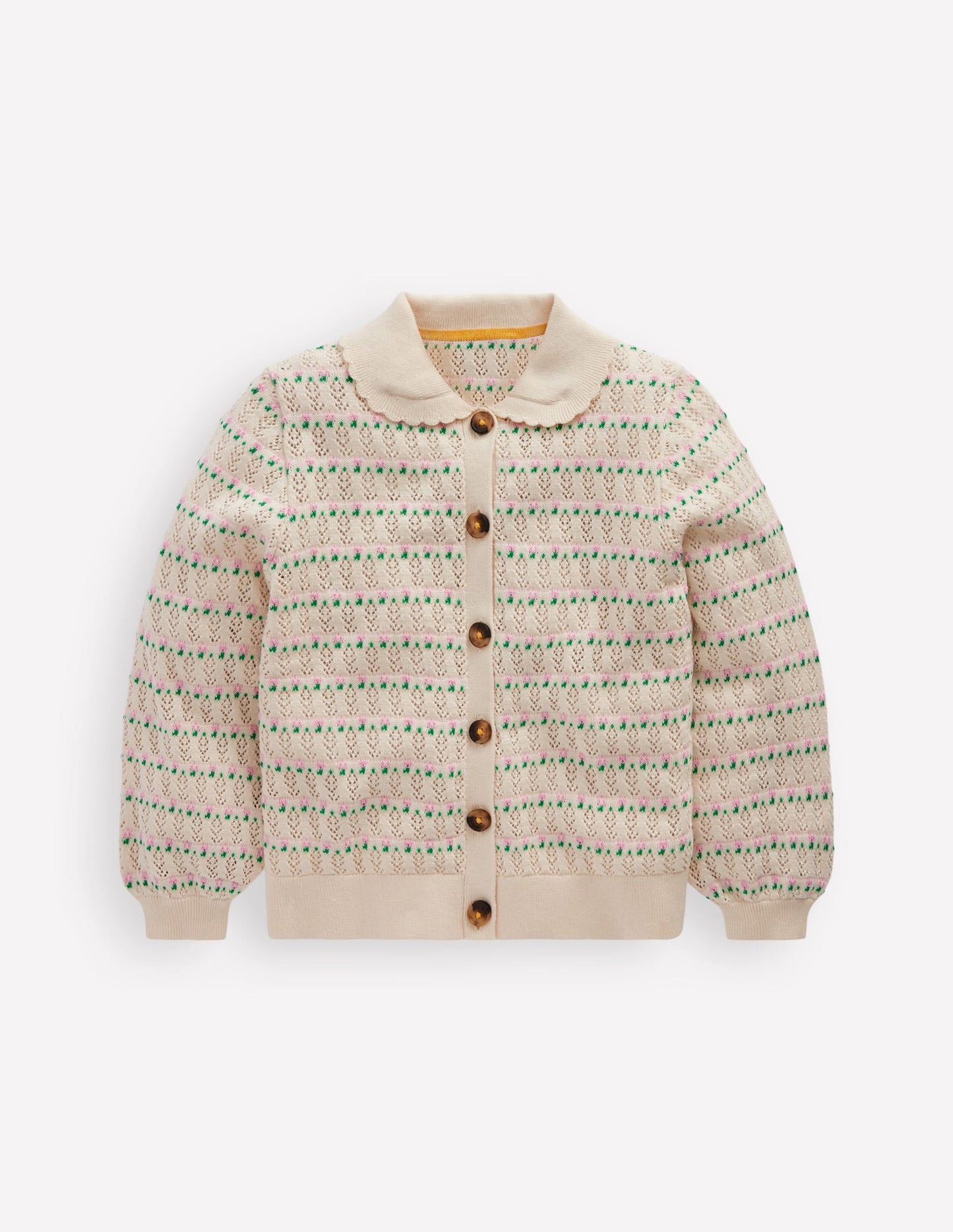Strickjacke mit Pointelle-Kragen-Warmes Naturweiß