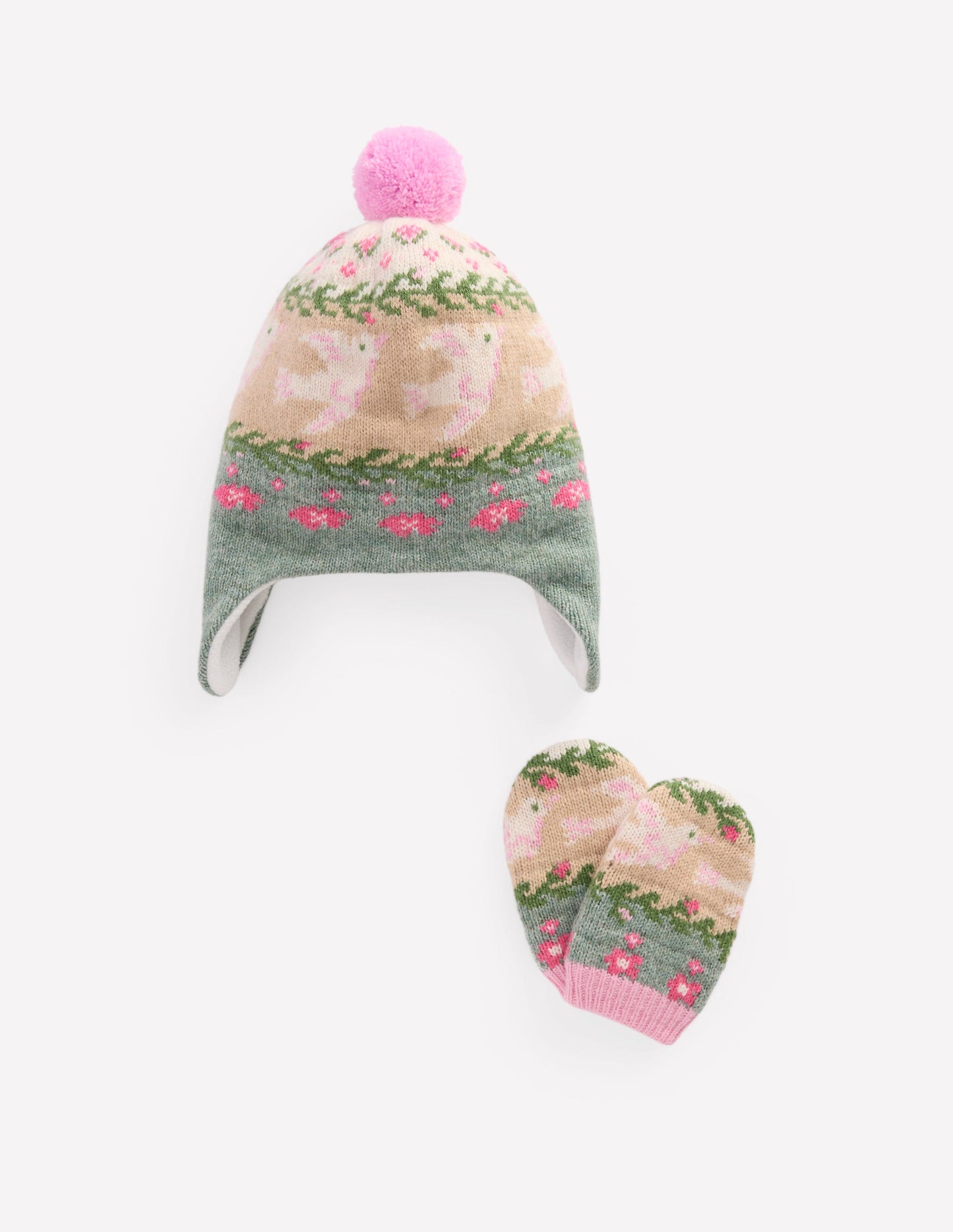 Fair-Isle-Set für Babys-Sanftes Jade Meliert Vögel