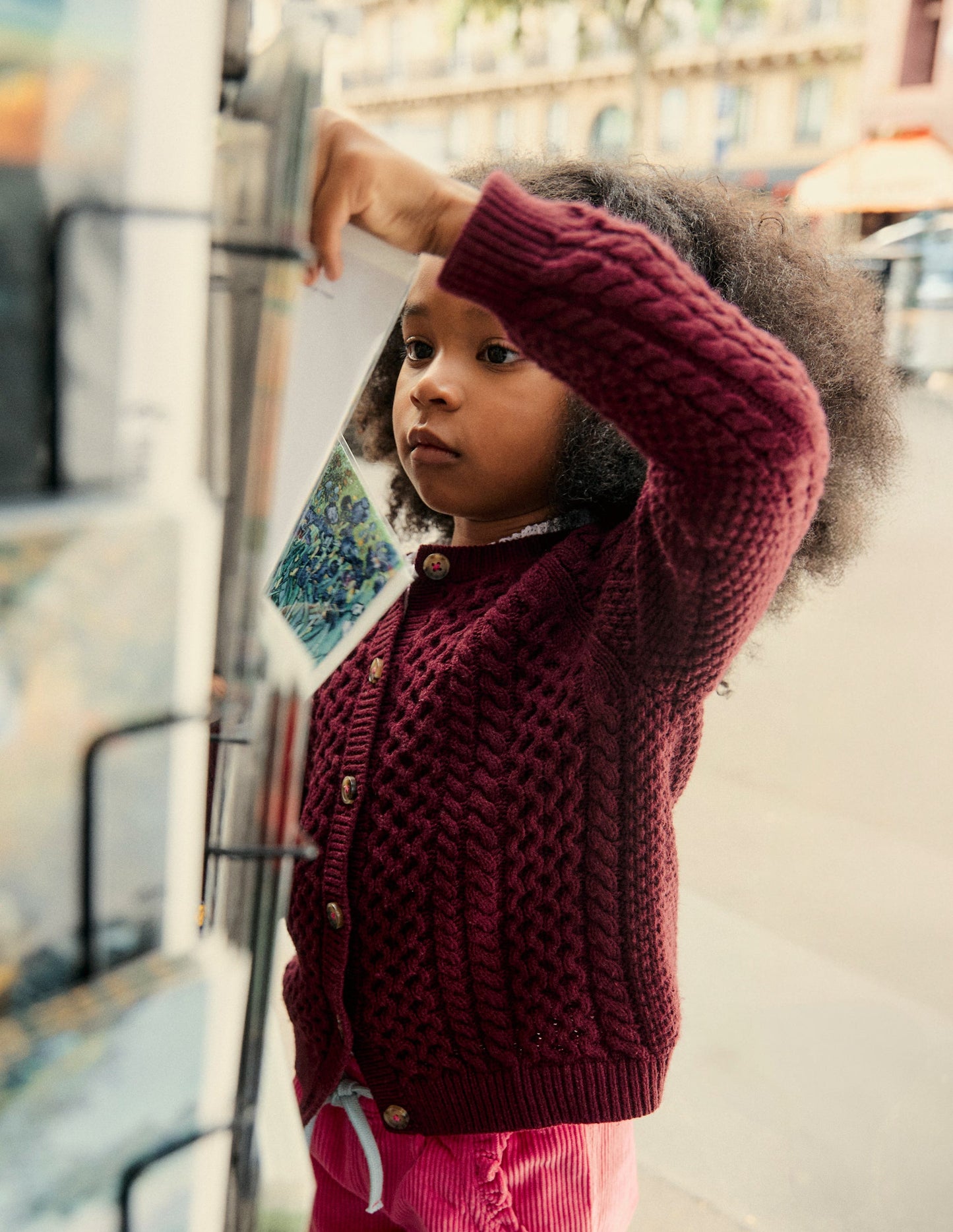 Strickjacke mit Zopfmuster-Pflaume