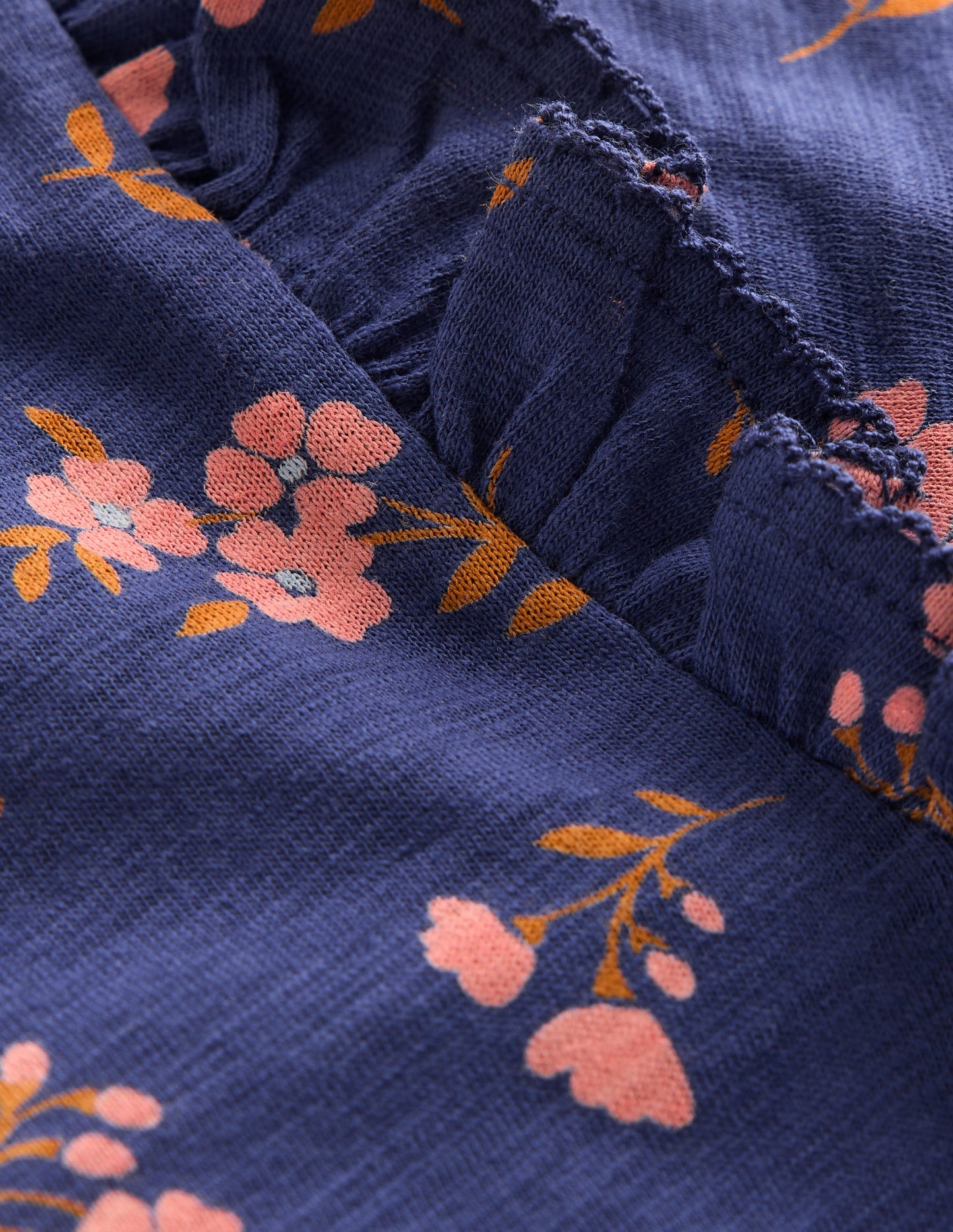 Frill Sleeve Slub Top-Starboard Blue Floral