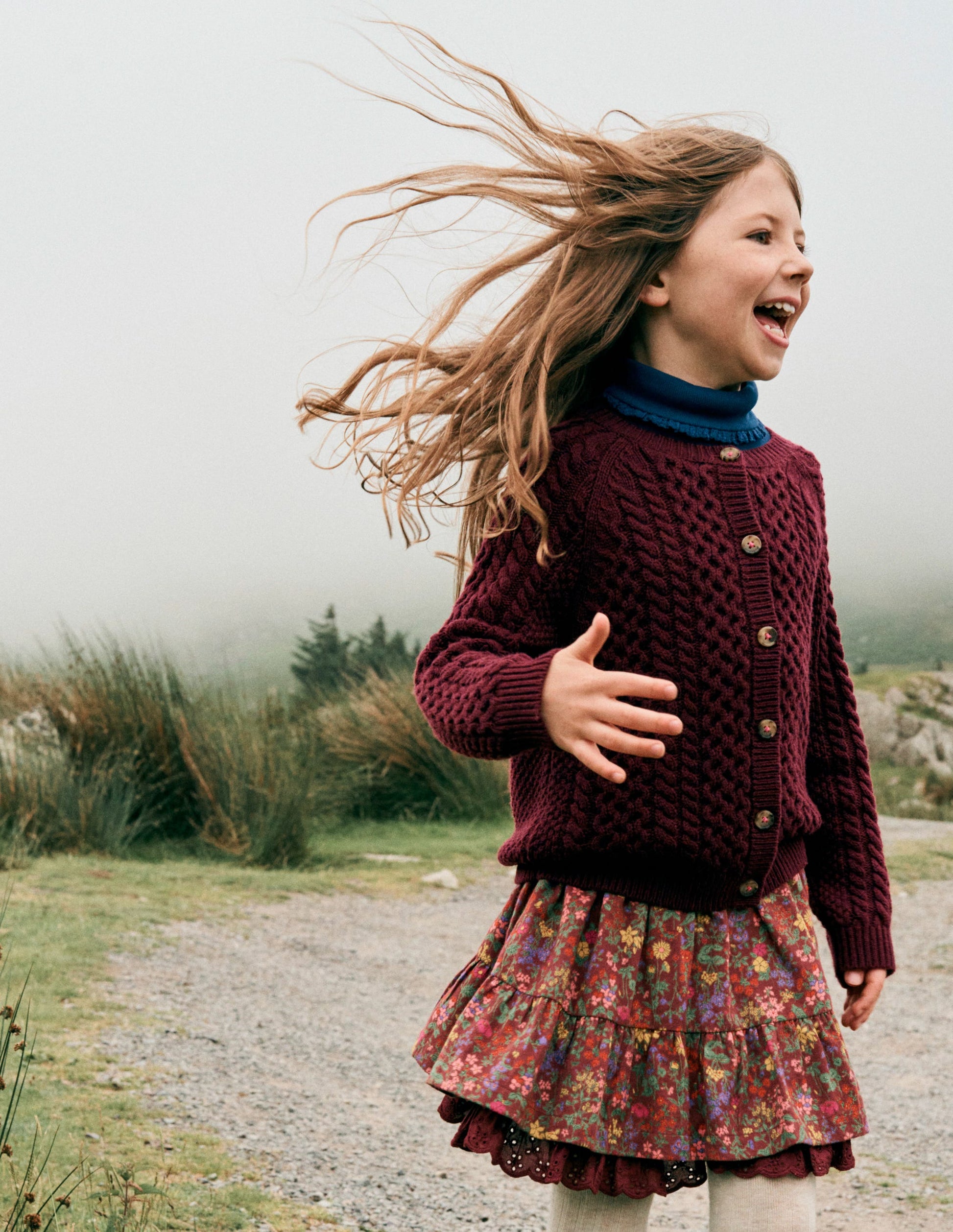 Jupe tissée imprimée à enfiler-Motif Flower Meadow châtaigne-1