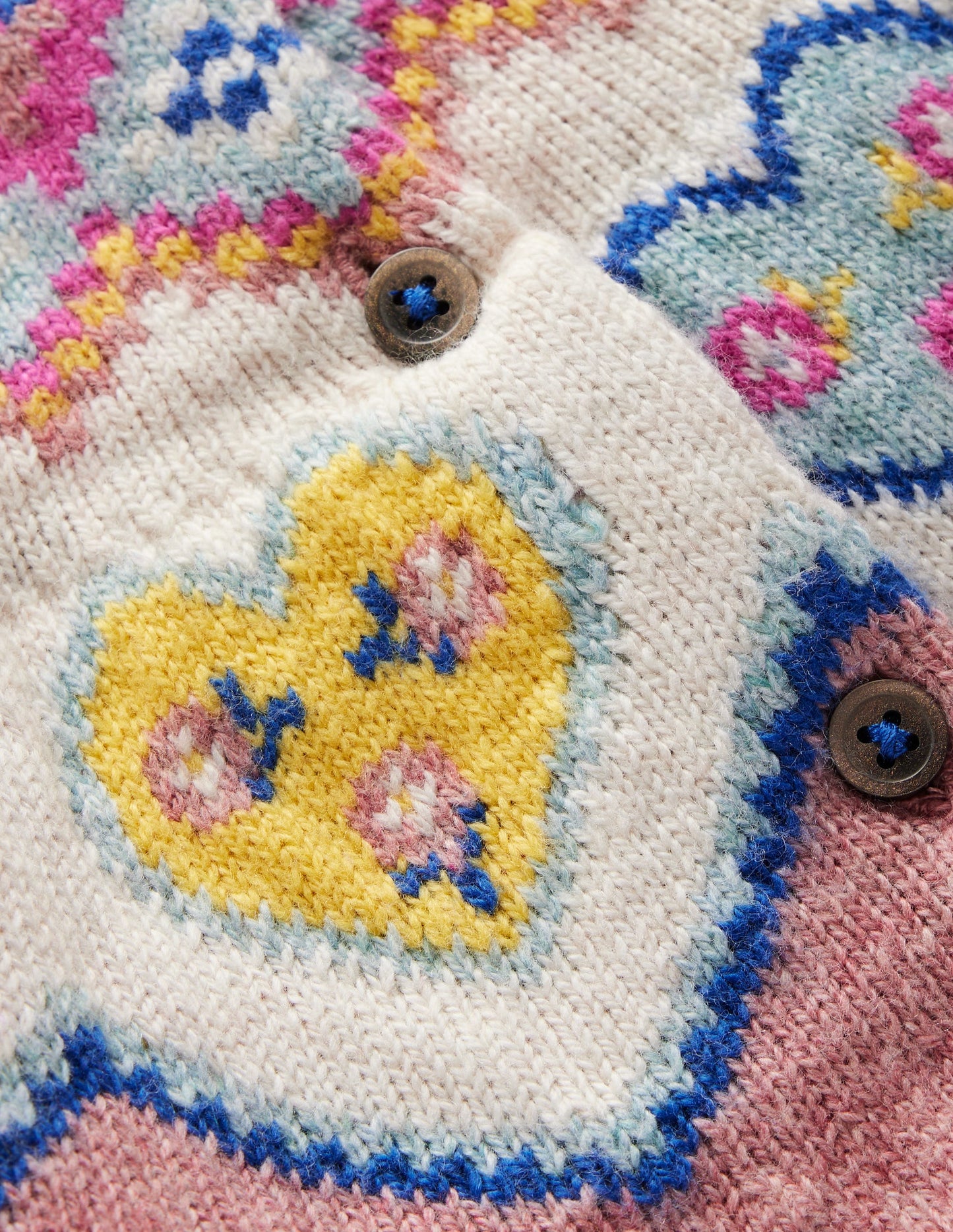 Edie Fair-Isle-Strickjacke-Rosa Melierte Herzen