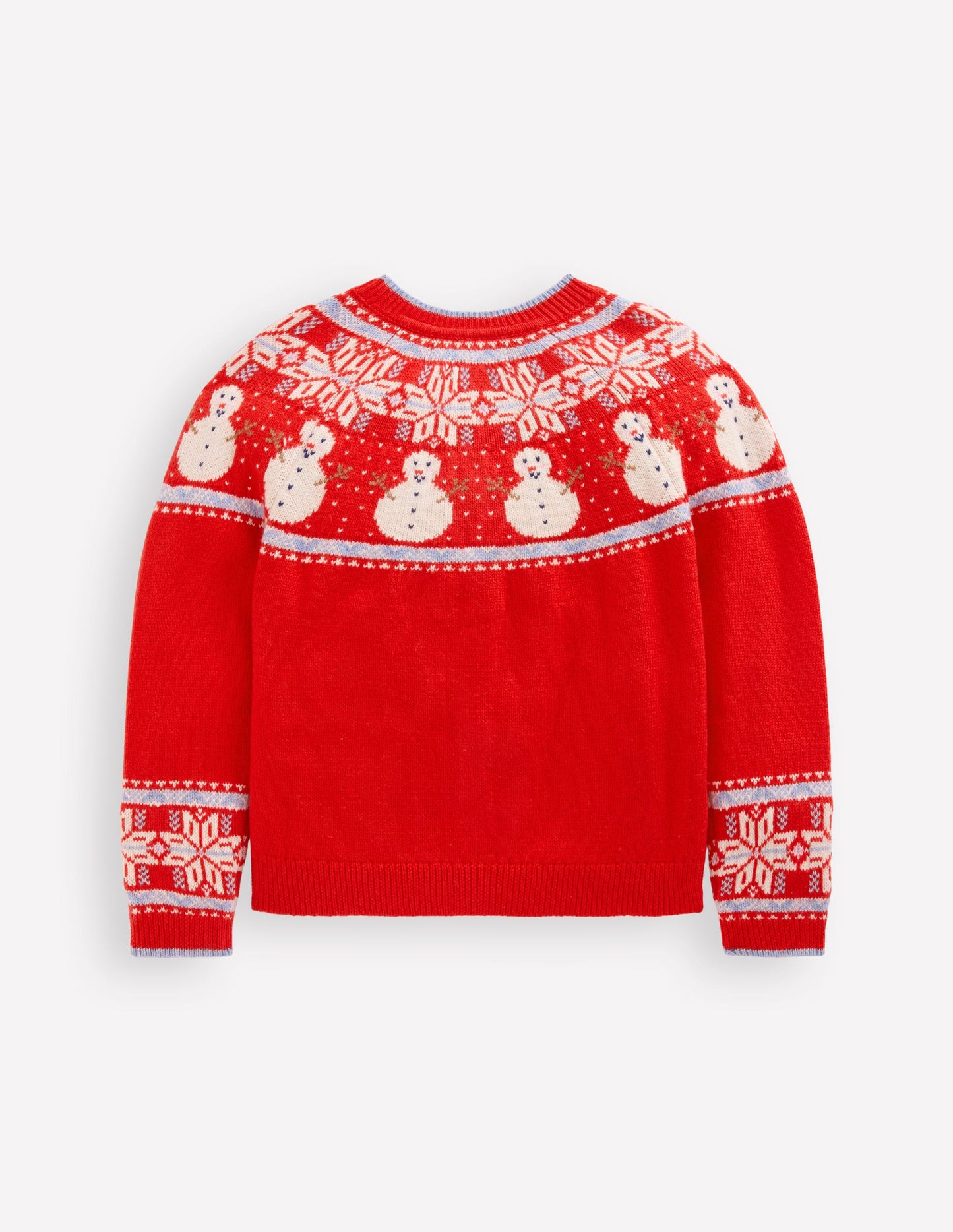 Edie Fair-Isle-Strickjacke-Mohnblumenrot Schneemann