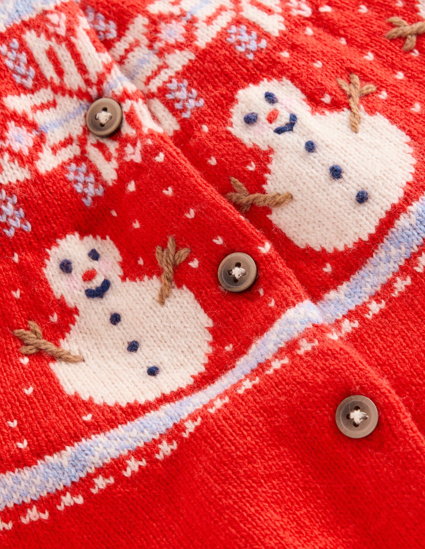Edie Fair-Isle-Strickjacke-Mohnblumenrot Schneemann